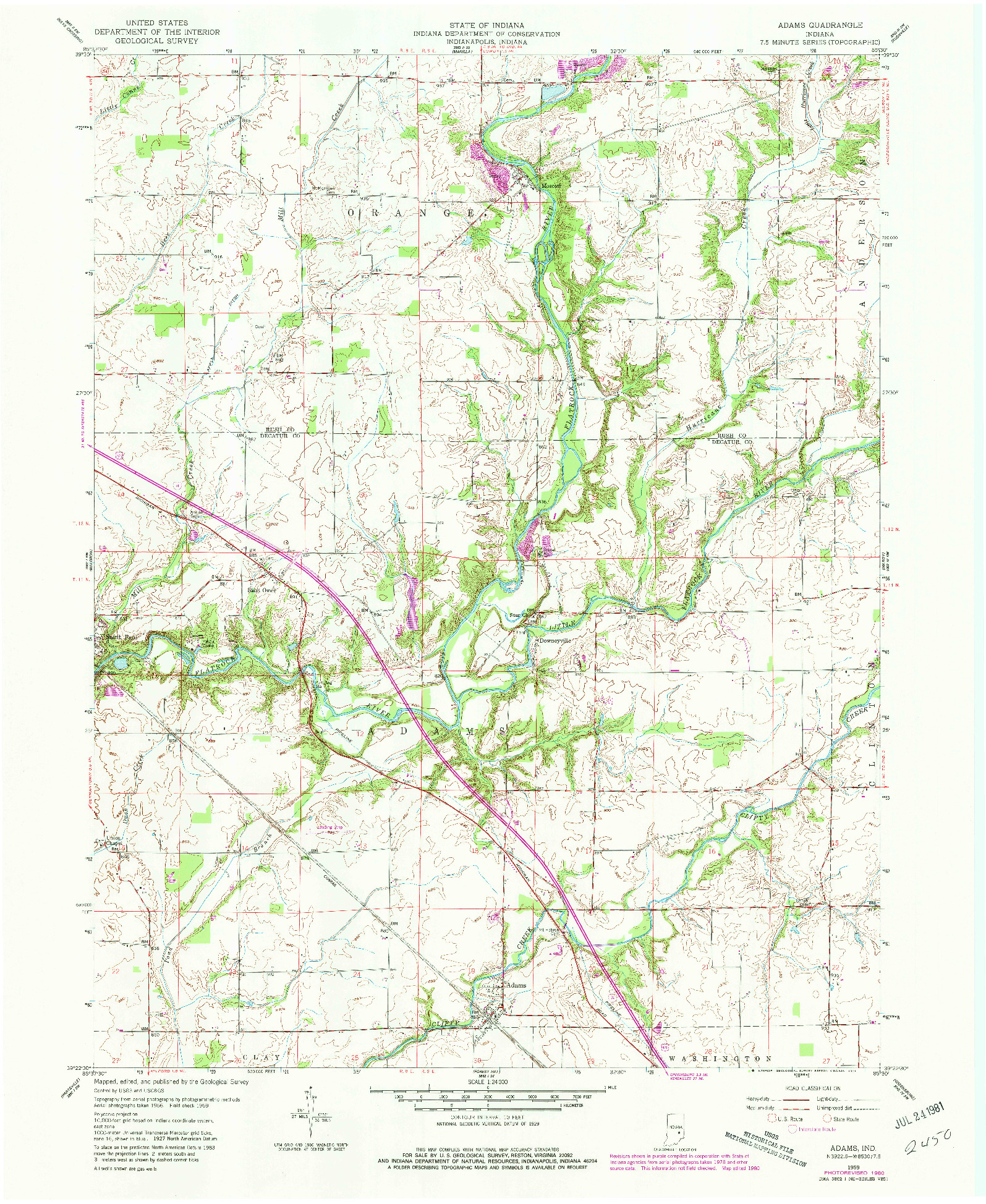 USGS 1:24000-SCALE QUADRANGLE FOR ADAMS, IN 1959