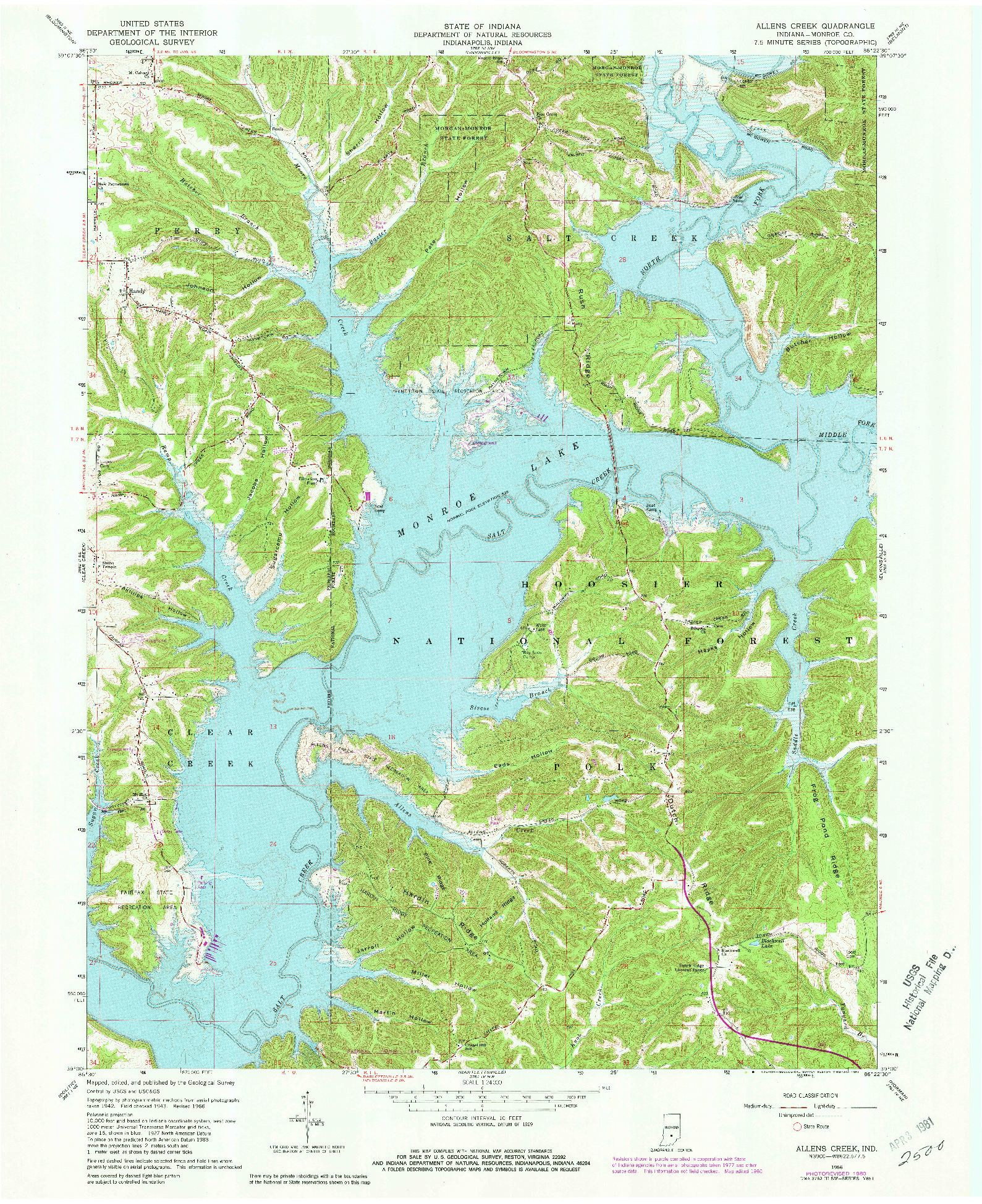 USGS 1:24000-SCALE QUADRANGLE FOR ALLENS CREEK, IN 1966