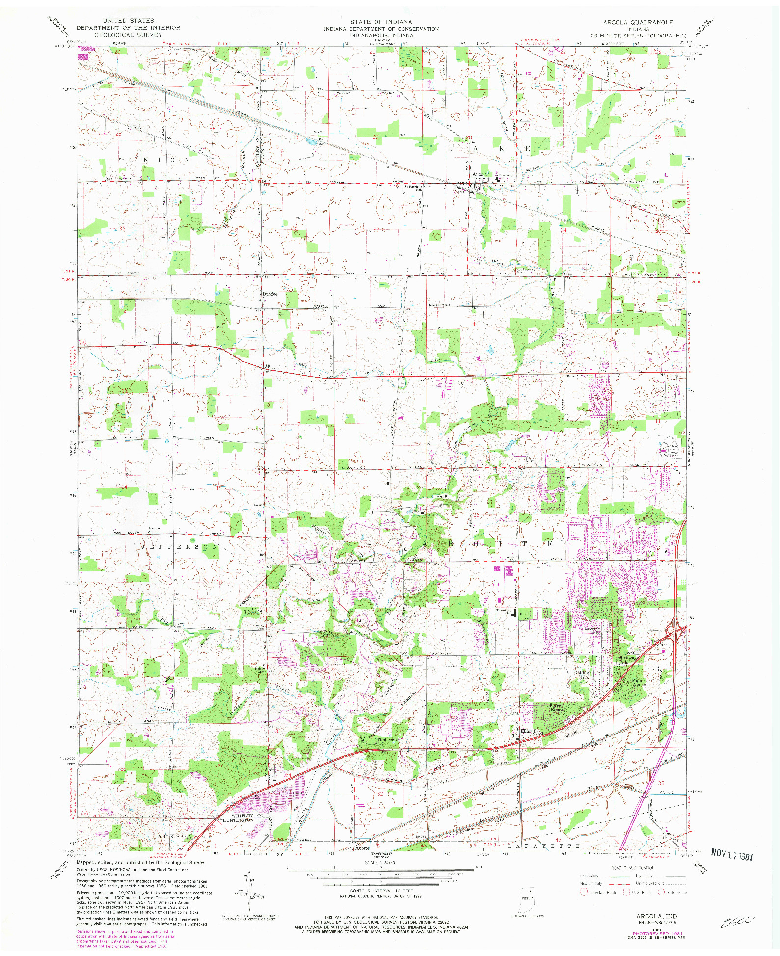 USGS 1:24000-SCALE QUADRANGLE FOR ARCOLA, IN 1961