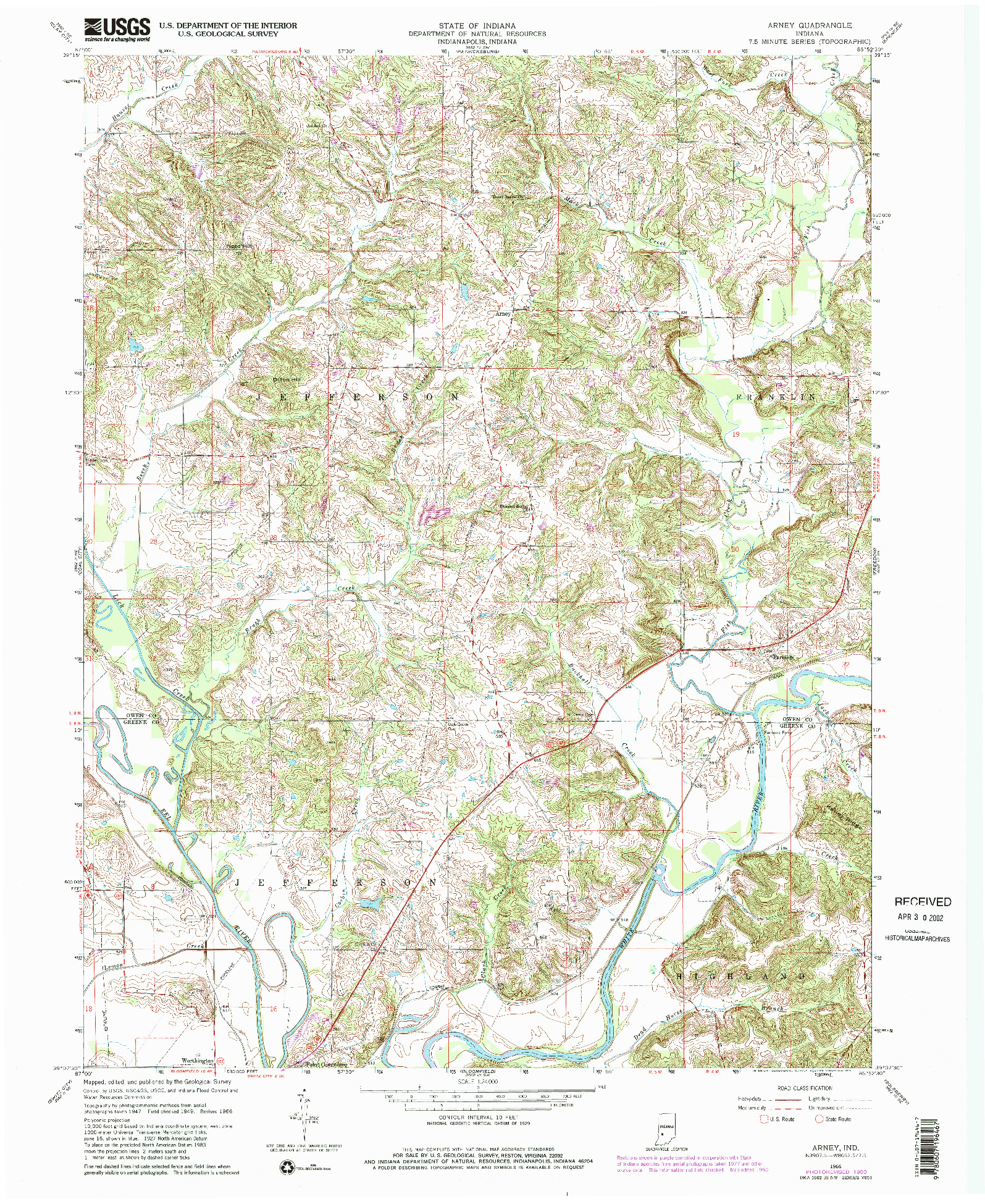 USGS 1:24000-SCALE QUADRANGLE FOR ARNEY, IN 1966