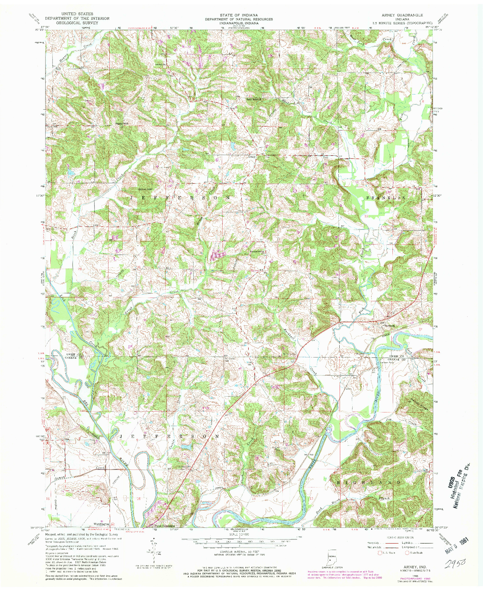 USGS 1:24000-SCALE QUADRANGLE FOR ARNEY, IN 1966