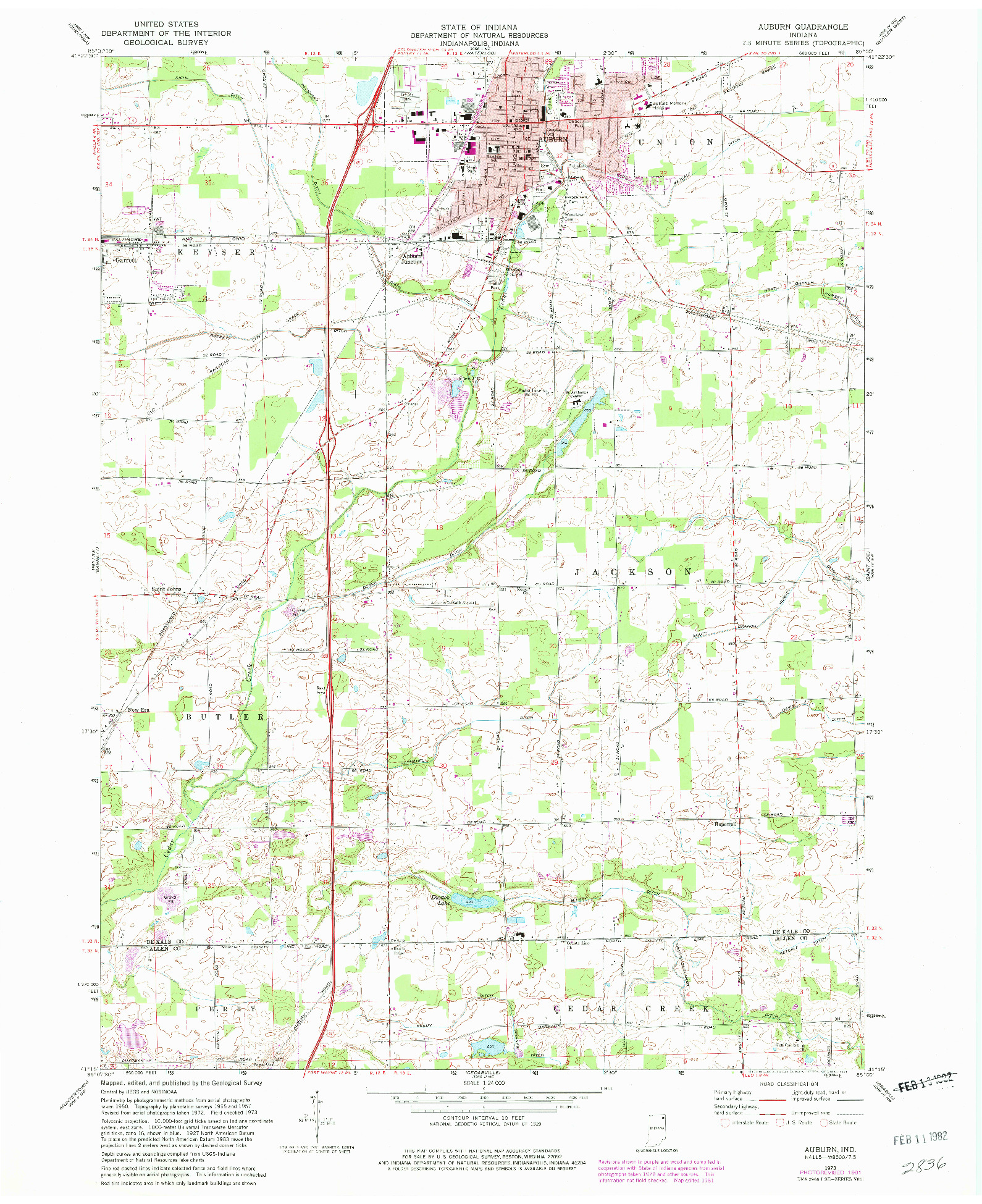 USGS 1:24000-SCALE QUADRANGLE FOR AUBURN, IN 1973