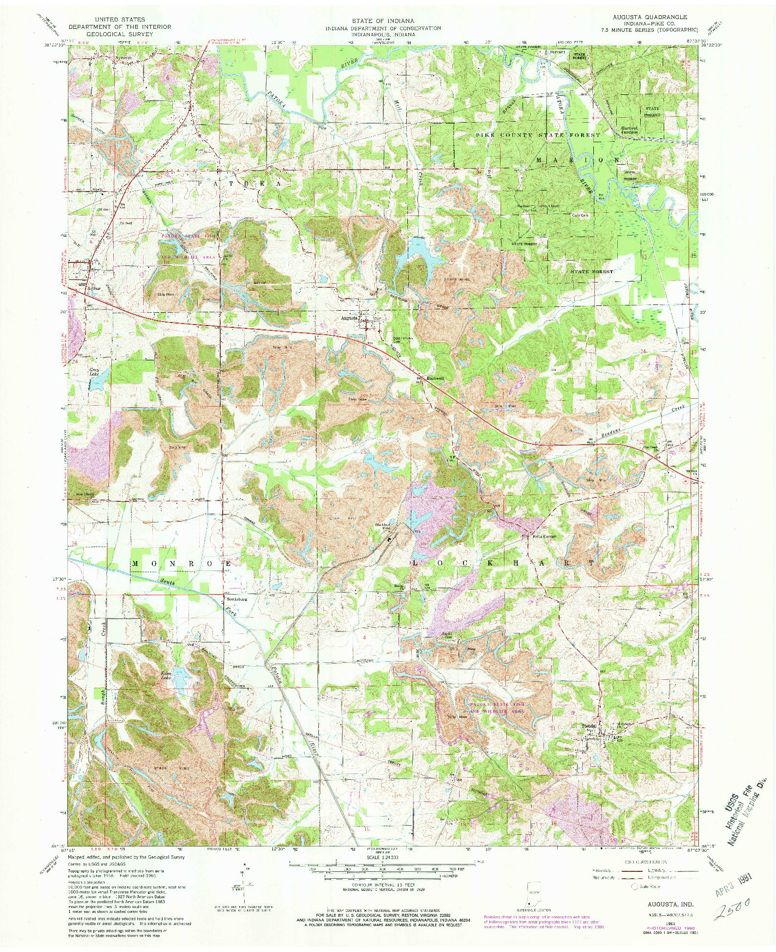 USGS 1:24000-SCALE QUADRANGLE FOR AUGUSTA, IN 1961