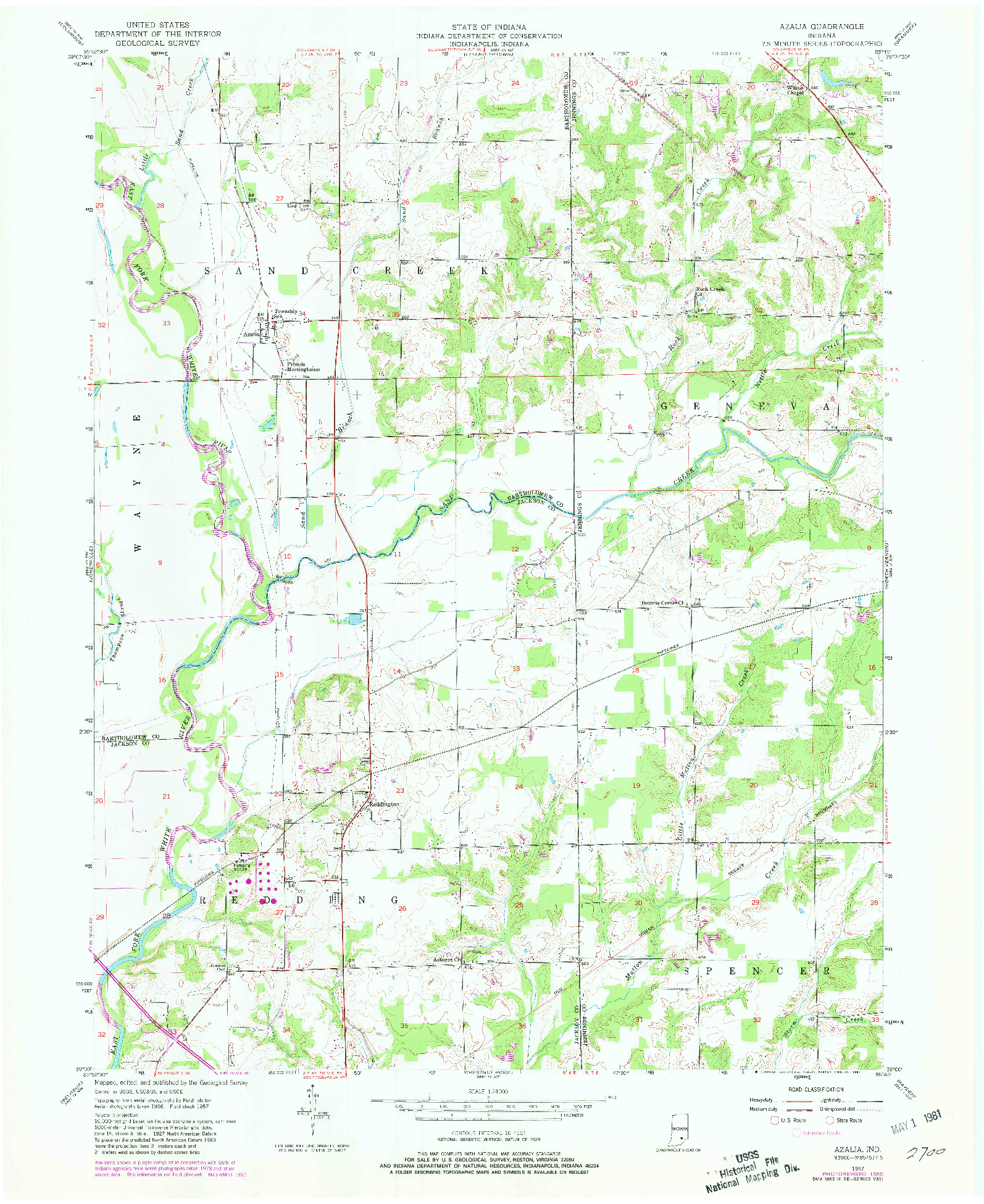 USGS 1:24000-SCALE QUADRANGLE FOR AZALIA, IN 1957