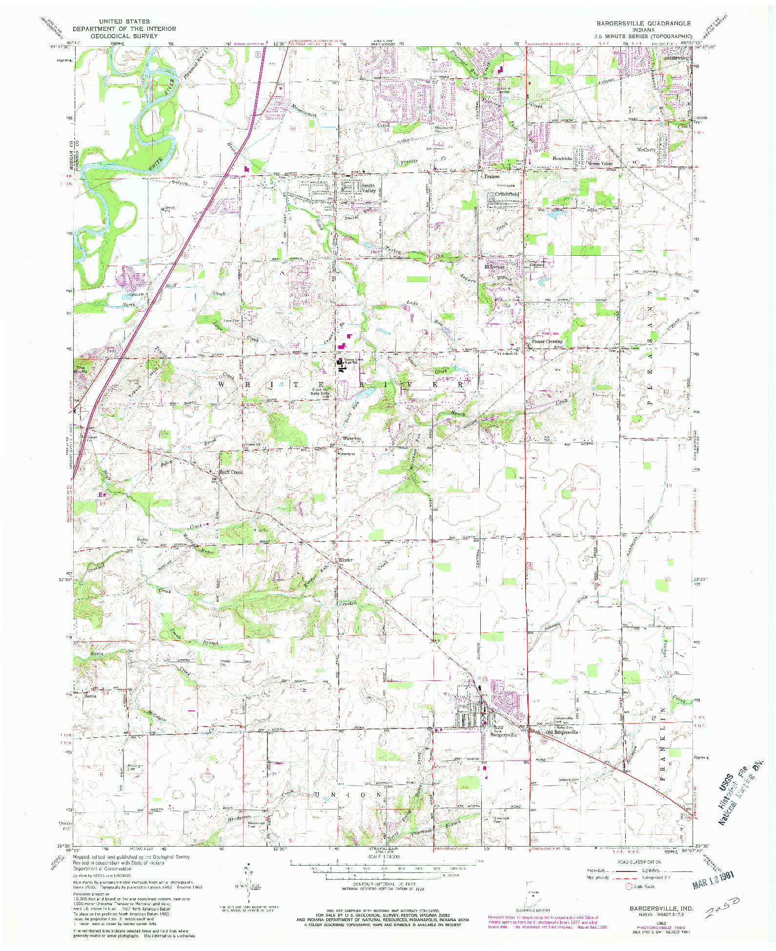 USGS 1:24000-SCALE QUADRANGLE FOR BARGERSVILLE, IN 1962