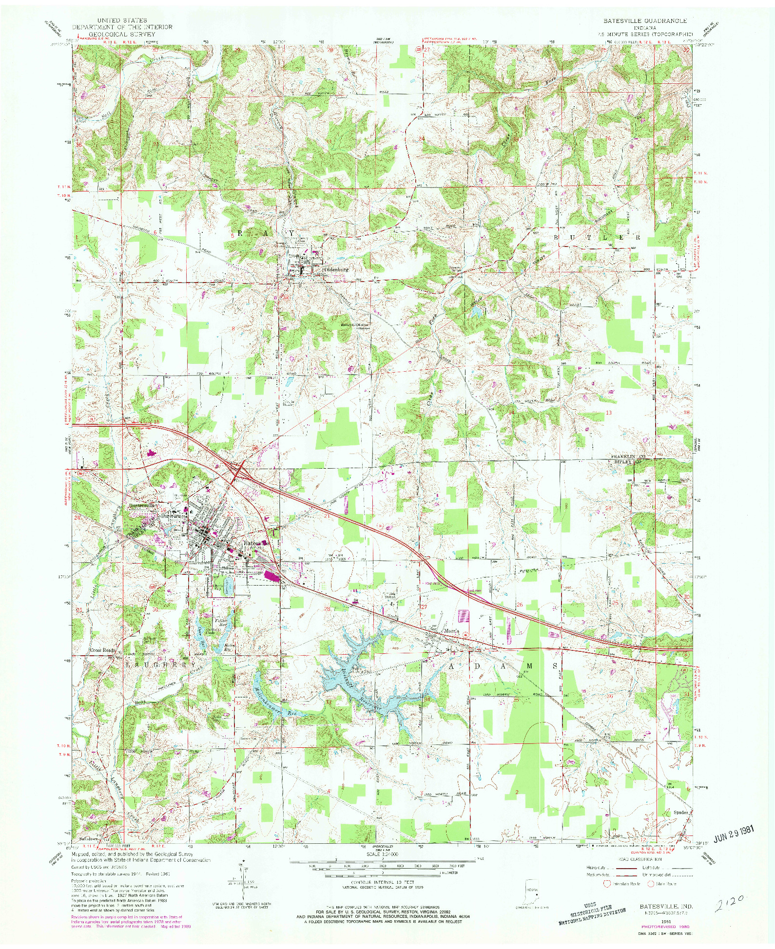 USGS 1:24000-SCALE QUADRANGLE FOR BATESVILLE, IN 1961