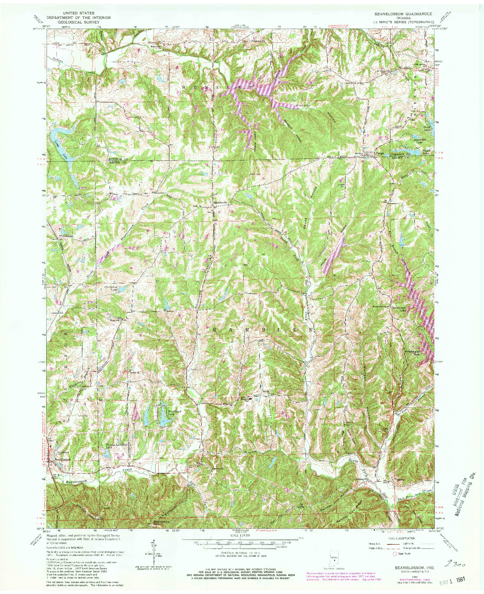 USGS 1:24000-SCALE QUADRANGLE FOR BEANBLOSSOM, IN 1962