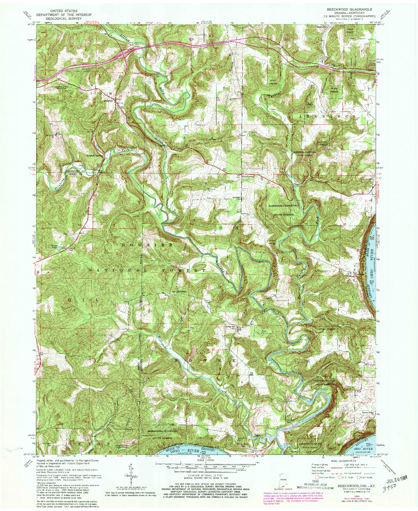 USGS 1:24000-SCALE QUADRANGLE FOR BEECHWOOD, IN 1970
