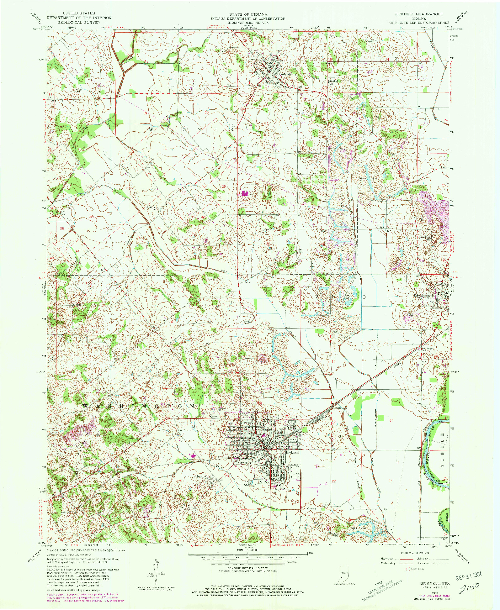 USGS 1:24000-SCALE QUADRANGLE FOR BICKNELL, IN 1958