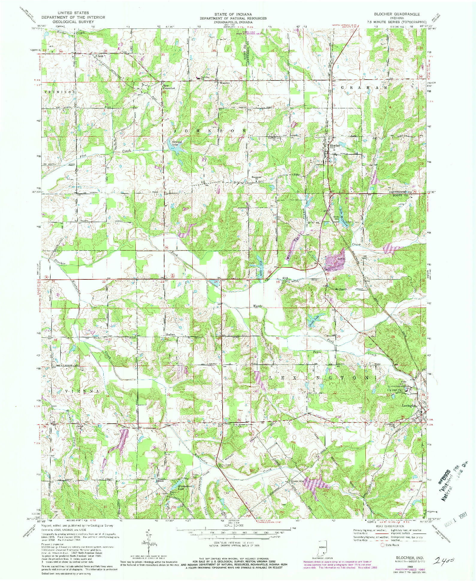 USGS 1:24000-SCALE QUADRANGLE FOR BLOCHER, IN 1968