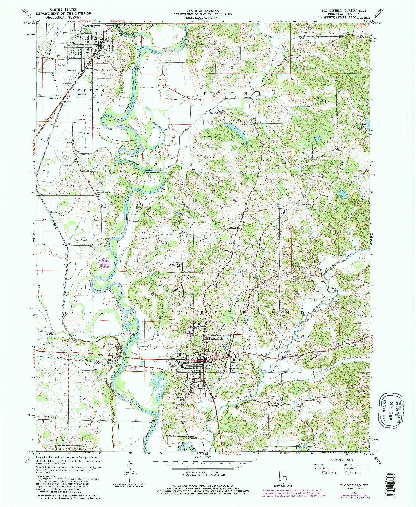 USGS 1:24000-SCALE QUADRANGLE FOR BLOOMFIELD, IN 1966