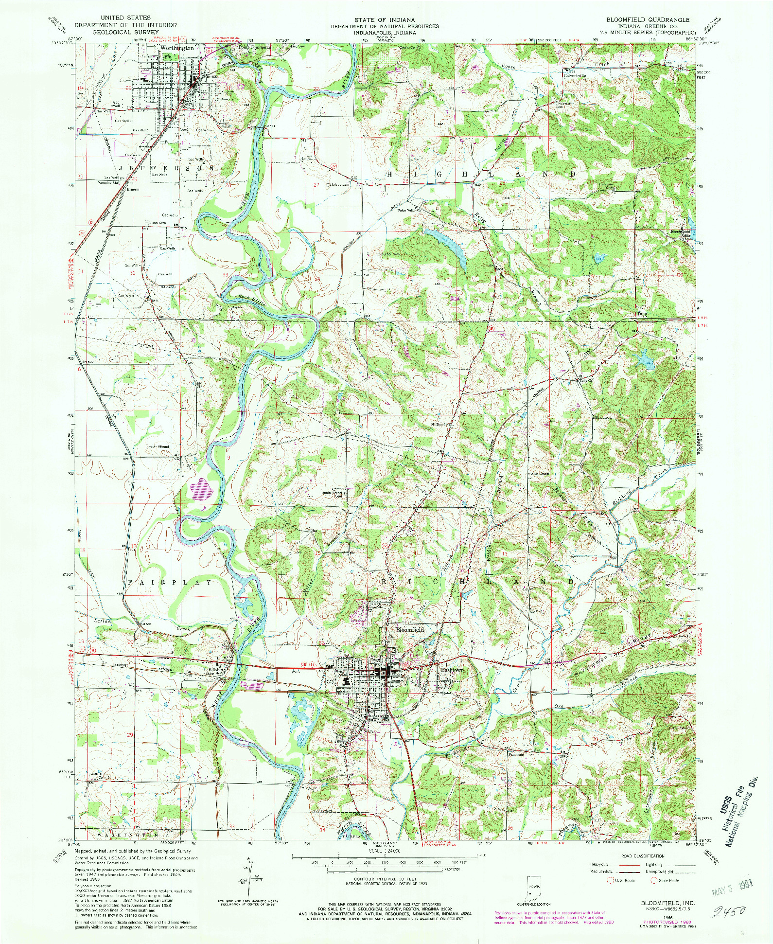 USGS 1:24000-SCALE QUADRANGLE FOR BLOOMFIELD, IN 1966