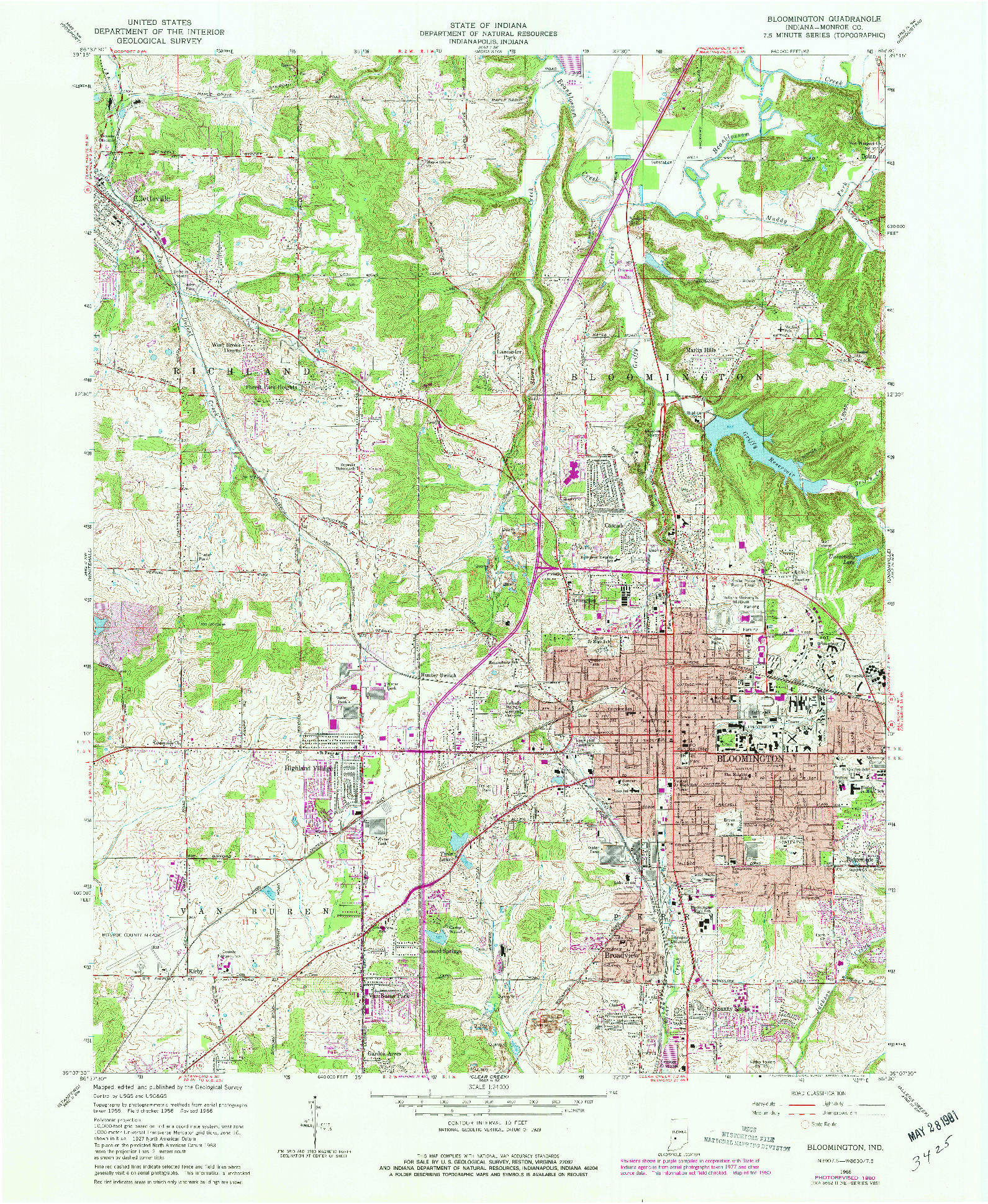 USGS 1:24000-SCALE QUADRANGLE FOR BLOOMINGTON, IN 1966