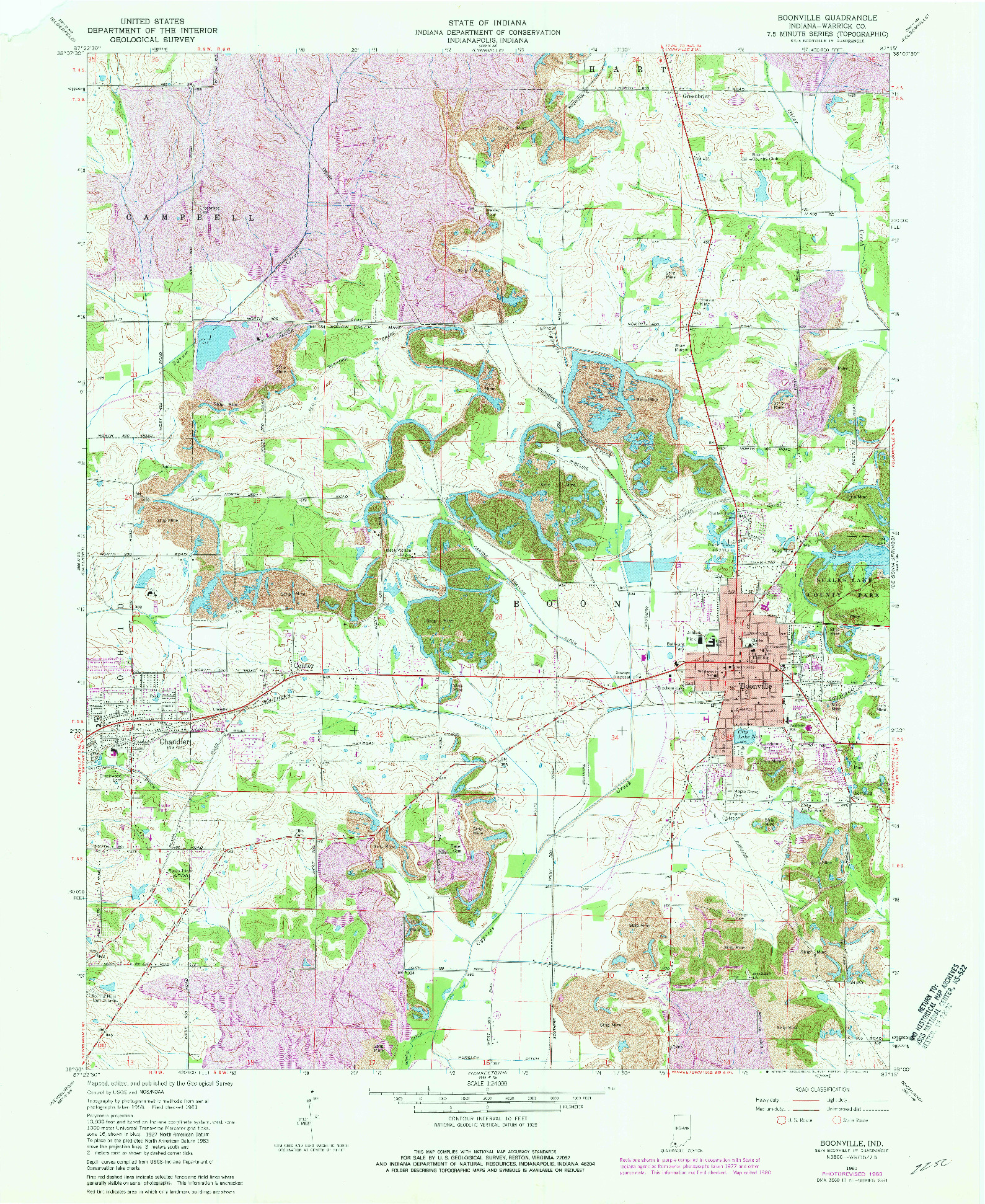 USGS 1:24000-SCALE QUADRANGLE FOR BOONVILLE, IN 1961