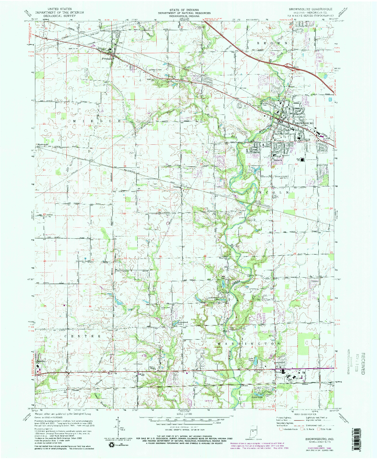 USGS 1:24000-SCALE QUADRANGLE FOR BROWNSBURG, IN 1970