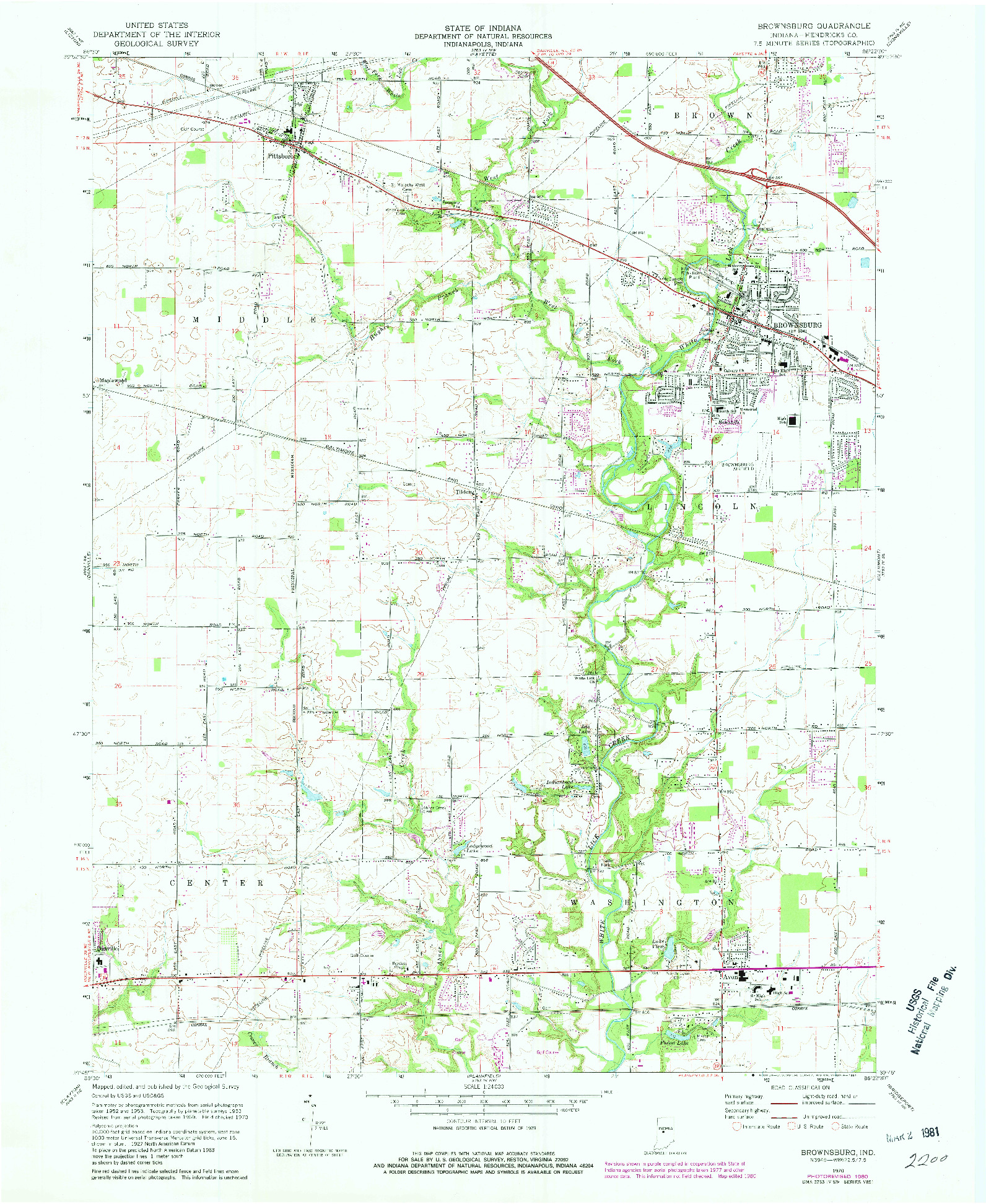 USGS 1:24000-SCALE QUADRANGLE FOR BROWNSBURG, IN 1970