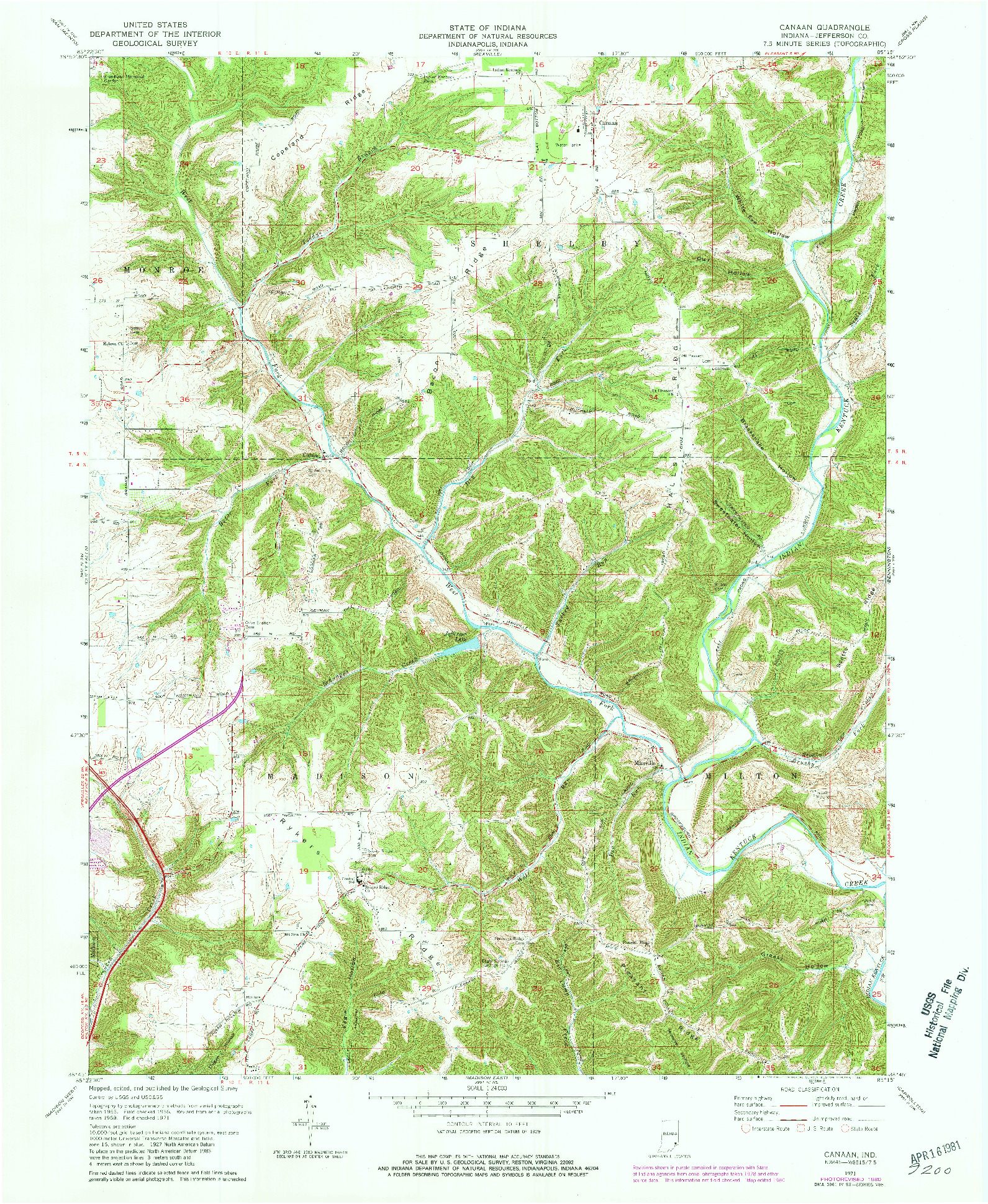 USGS 1:24000-SCALE QUADRANGLE FOR CANAAN, IN 1971