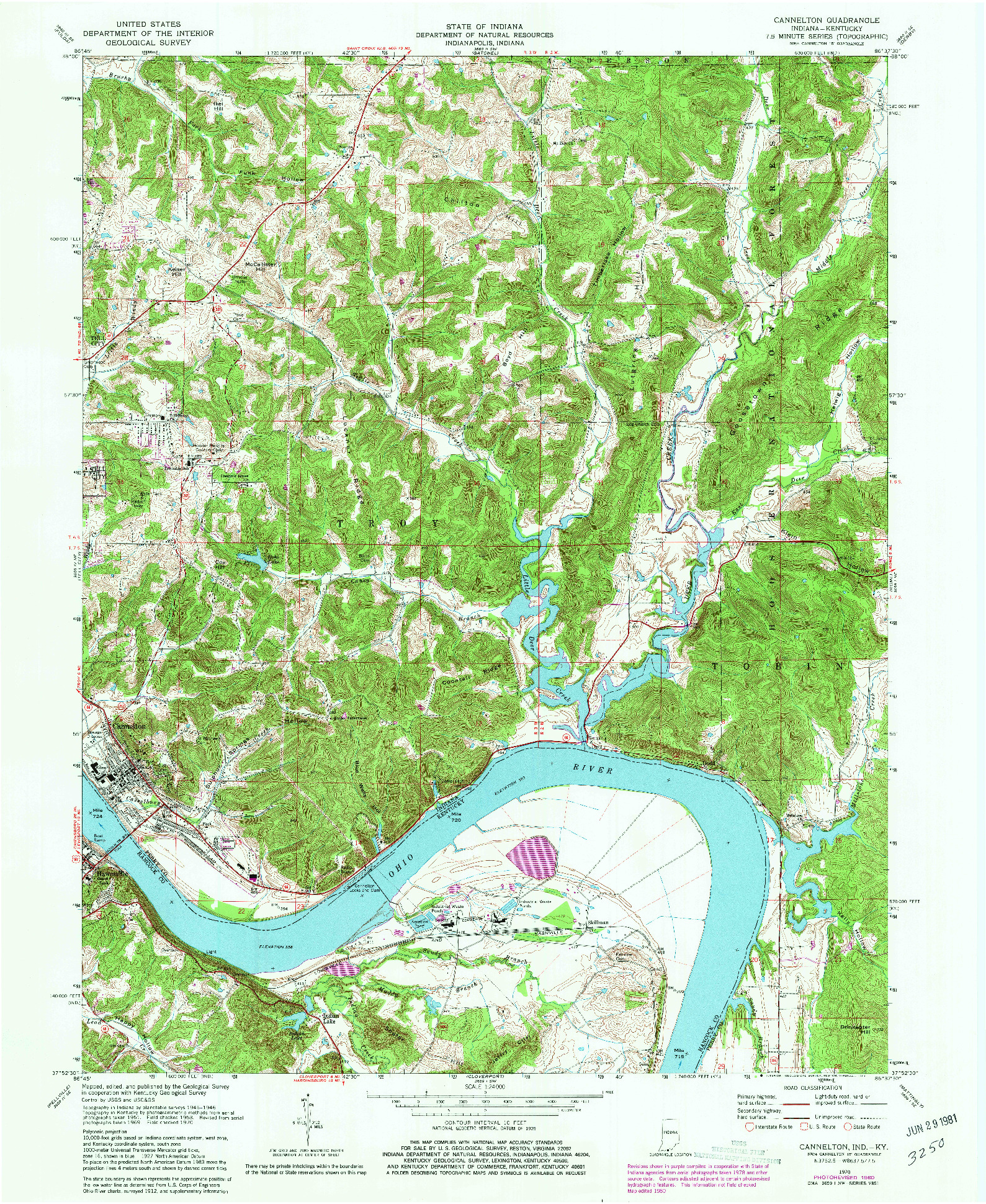 USGS 1:24000-SCALE QUADRANGLE FOR CANNELTON, IN 1970