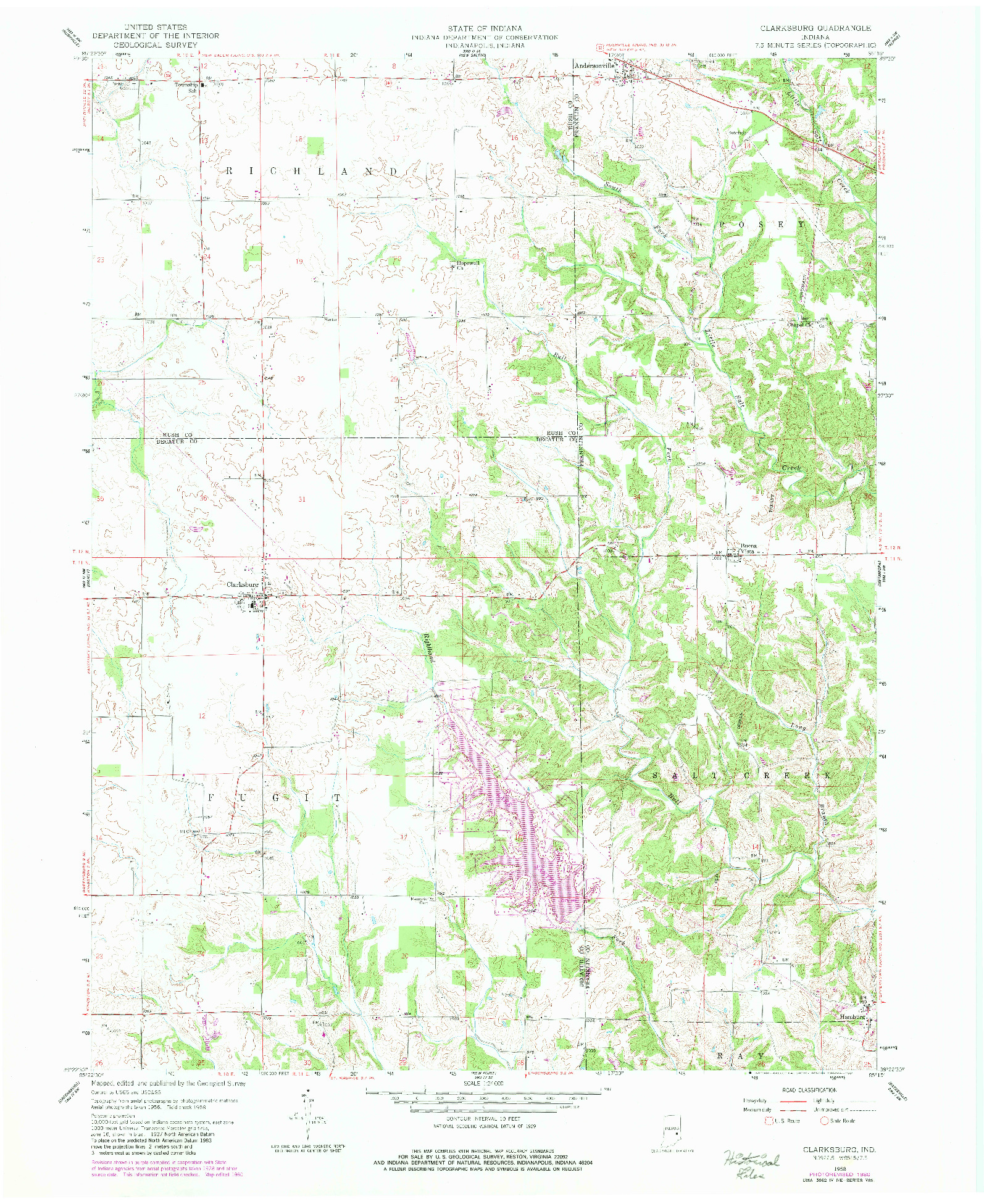 USGS 1:24000-SCALE QUADRANGLE FOR CLARKSBURG, IN 1958