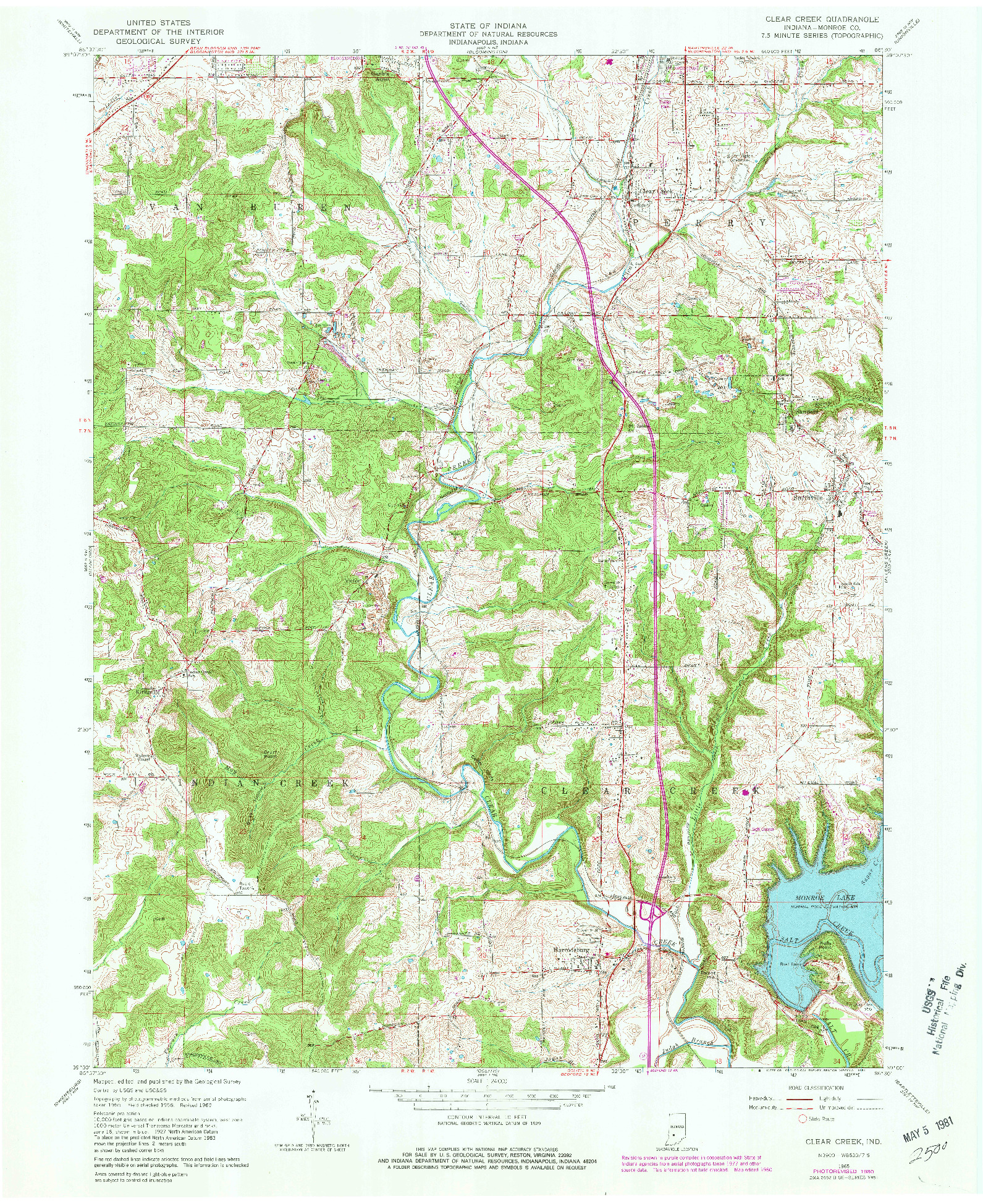 USGS 1:24000-SCALE QUADRANGLE FOR CLEAR CREEK, IN 1965