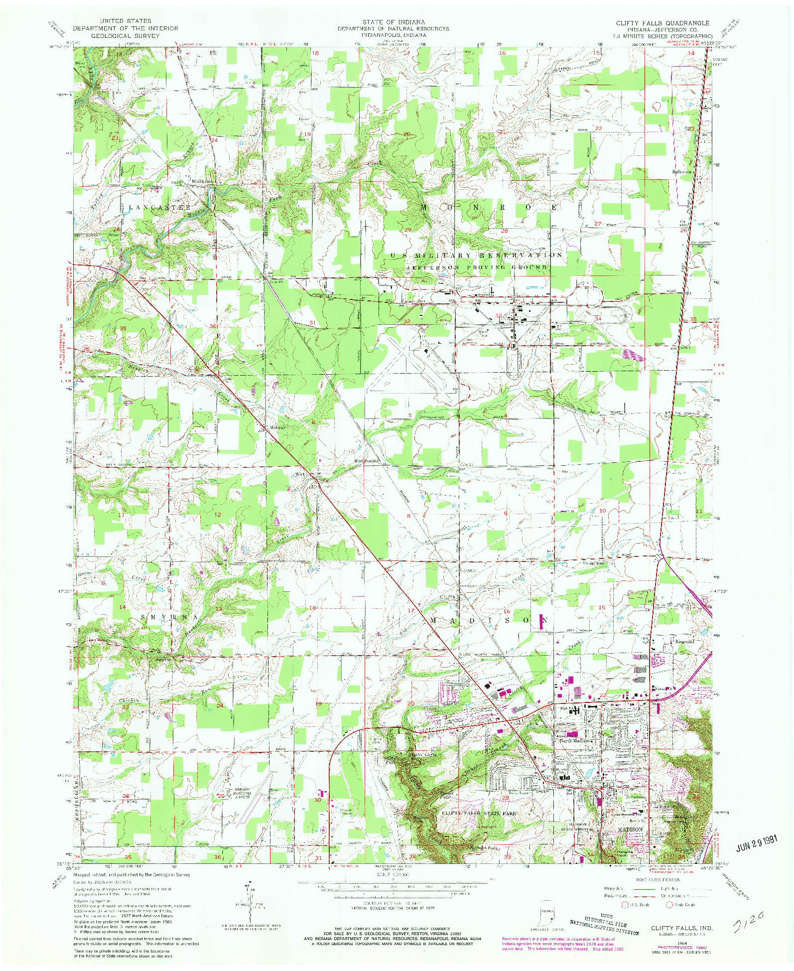 USGS 1:24000-SCALE QUADRANGLE FOR CLIFTY FALLS, IN 1964
