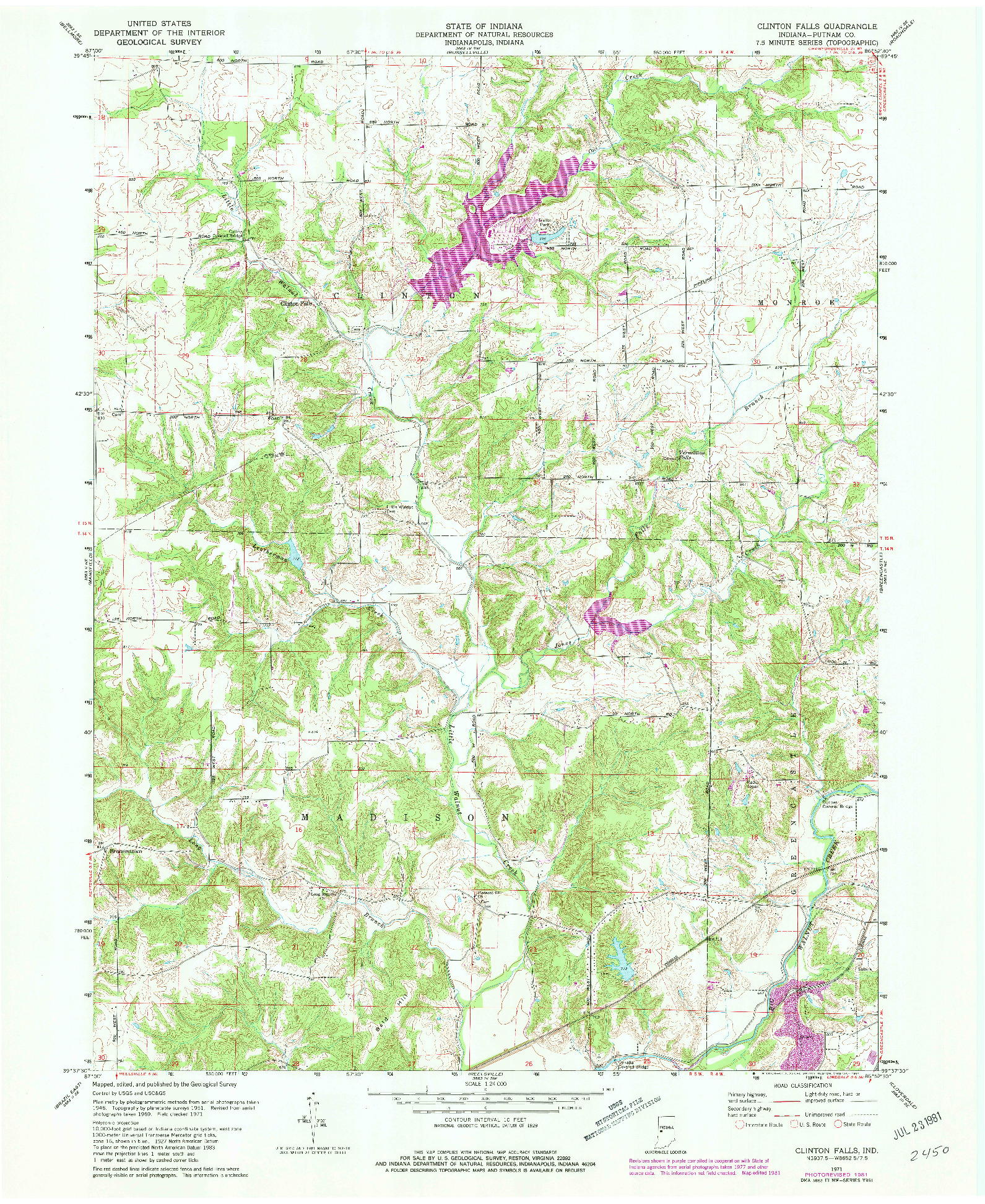 USGS 1:24000-SCALE QUADRANGLE FOR CLINTON FALLS, IN 1971