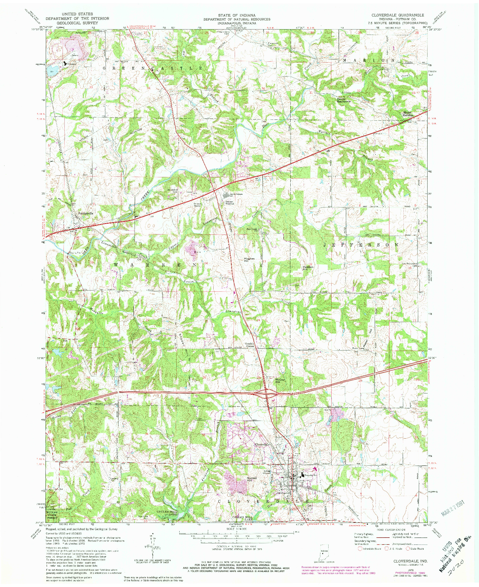 USGS 1:24000-SCALE QUADRANGLE FOR CLOVERDALE, IN 1970