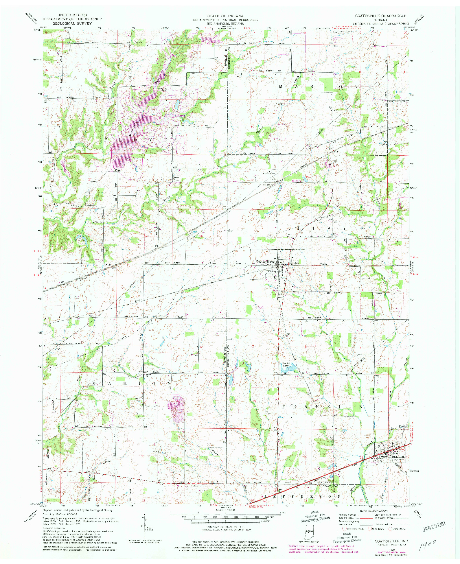 USGS 1:24000-SCALE QUADRANGLE FOR COATESVILLE, IN 1970