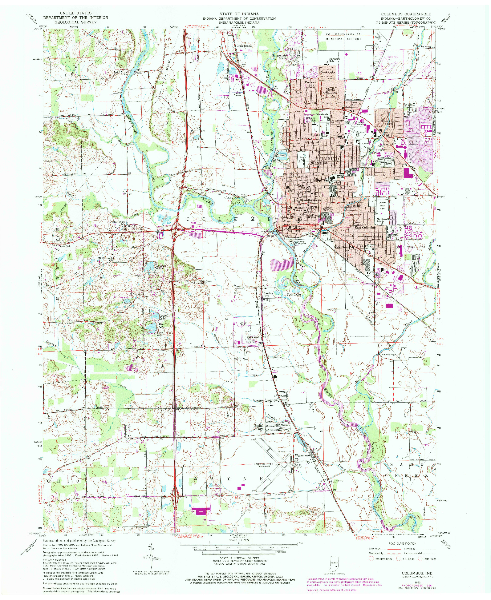 USGS 1:24000-SCALE QUADRANGLE FOR COLUMBUS, IN 1962