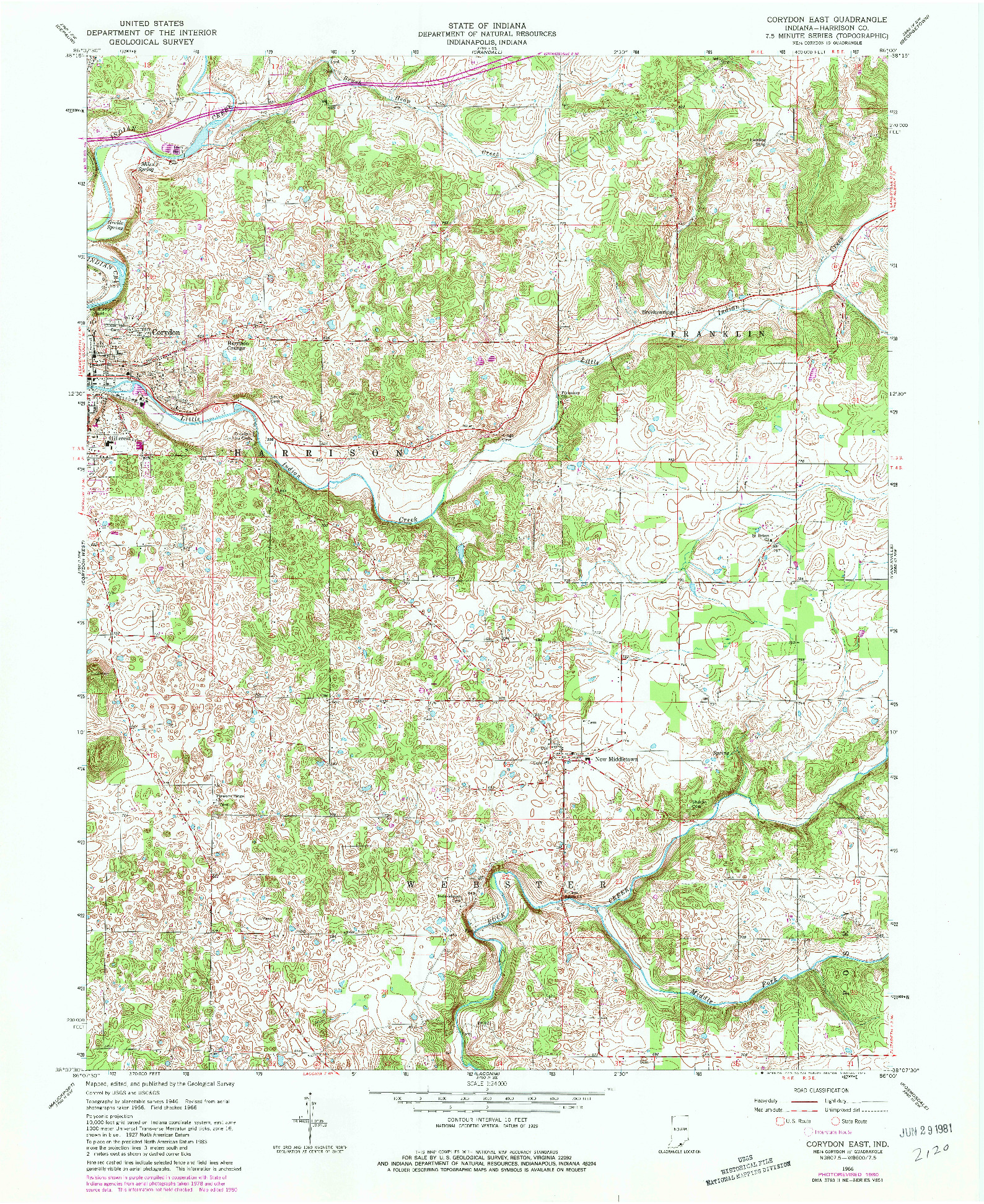 USGS 1:24000-SCALE QUADRANGLE FOR CORYDON EAST, IN 1966