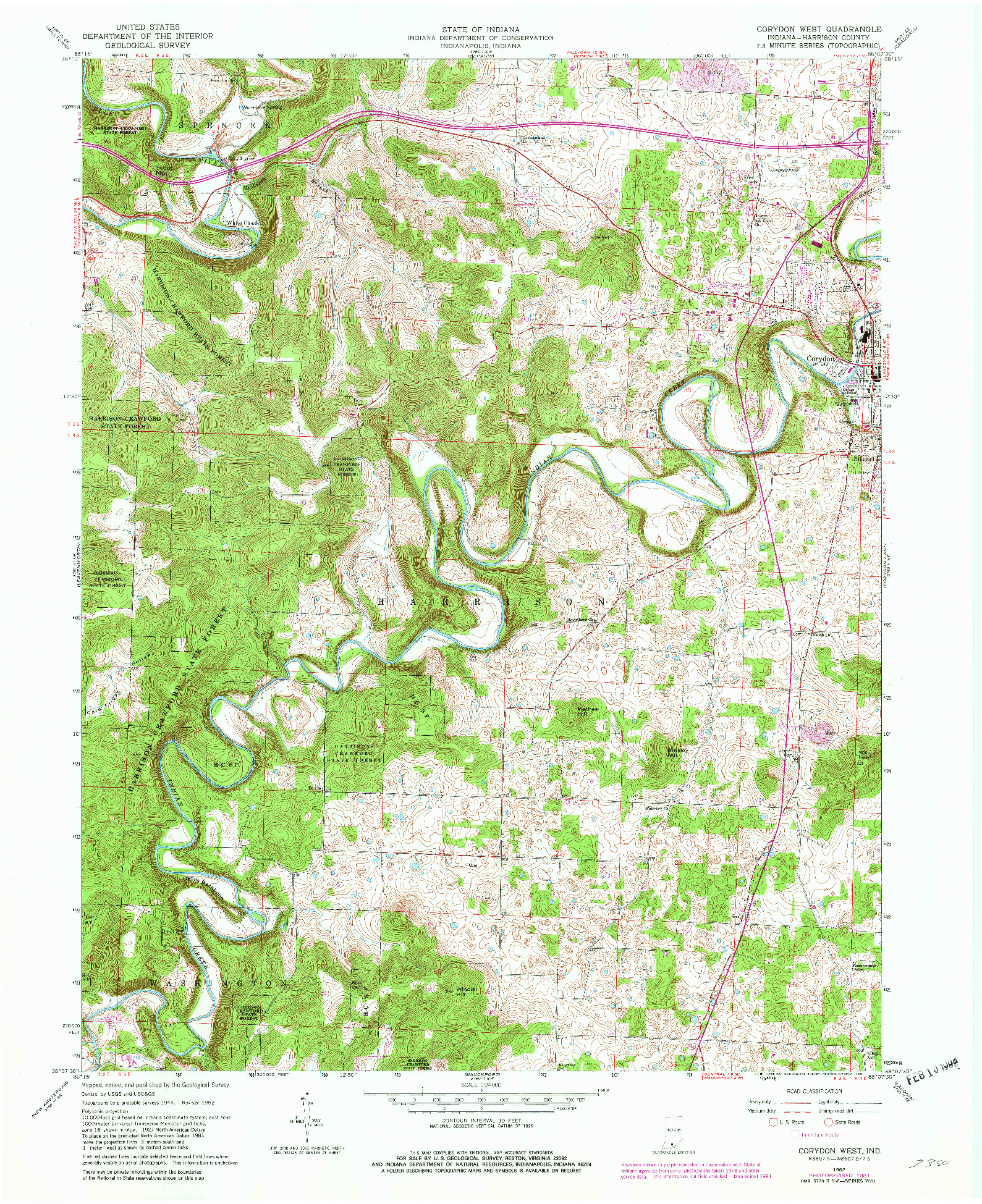 USGS 1:24000-SCALE QUADRANGLE FOR CORYDON WEST, IN 1962