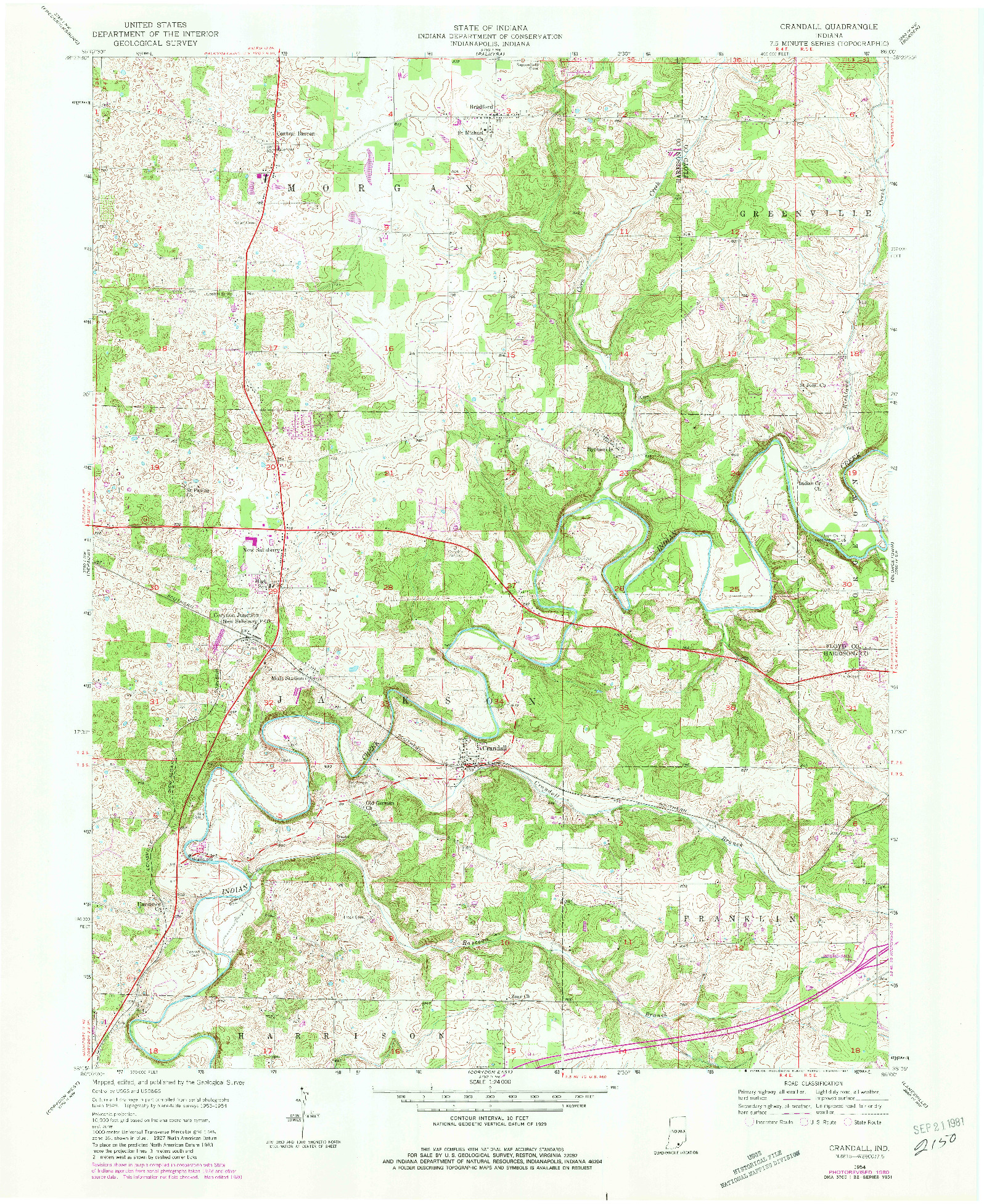 USGS 1:24000-SCALE QUADRANGLE FOR CRANDALL, IN 1954