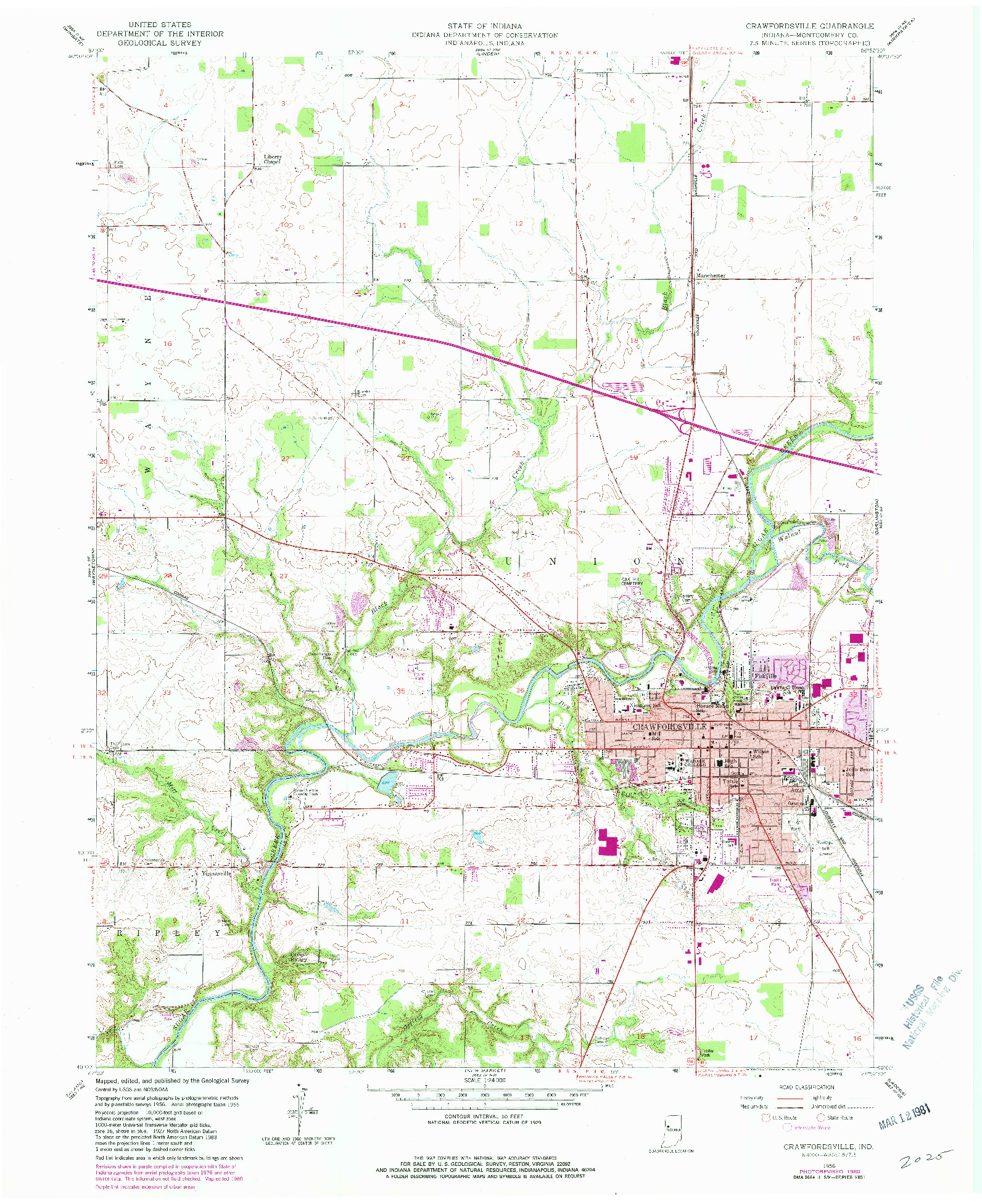 USGS 1:24000-SCALE QUADRANGLE FOR CRAWFORDSVILLE, IN 1956