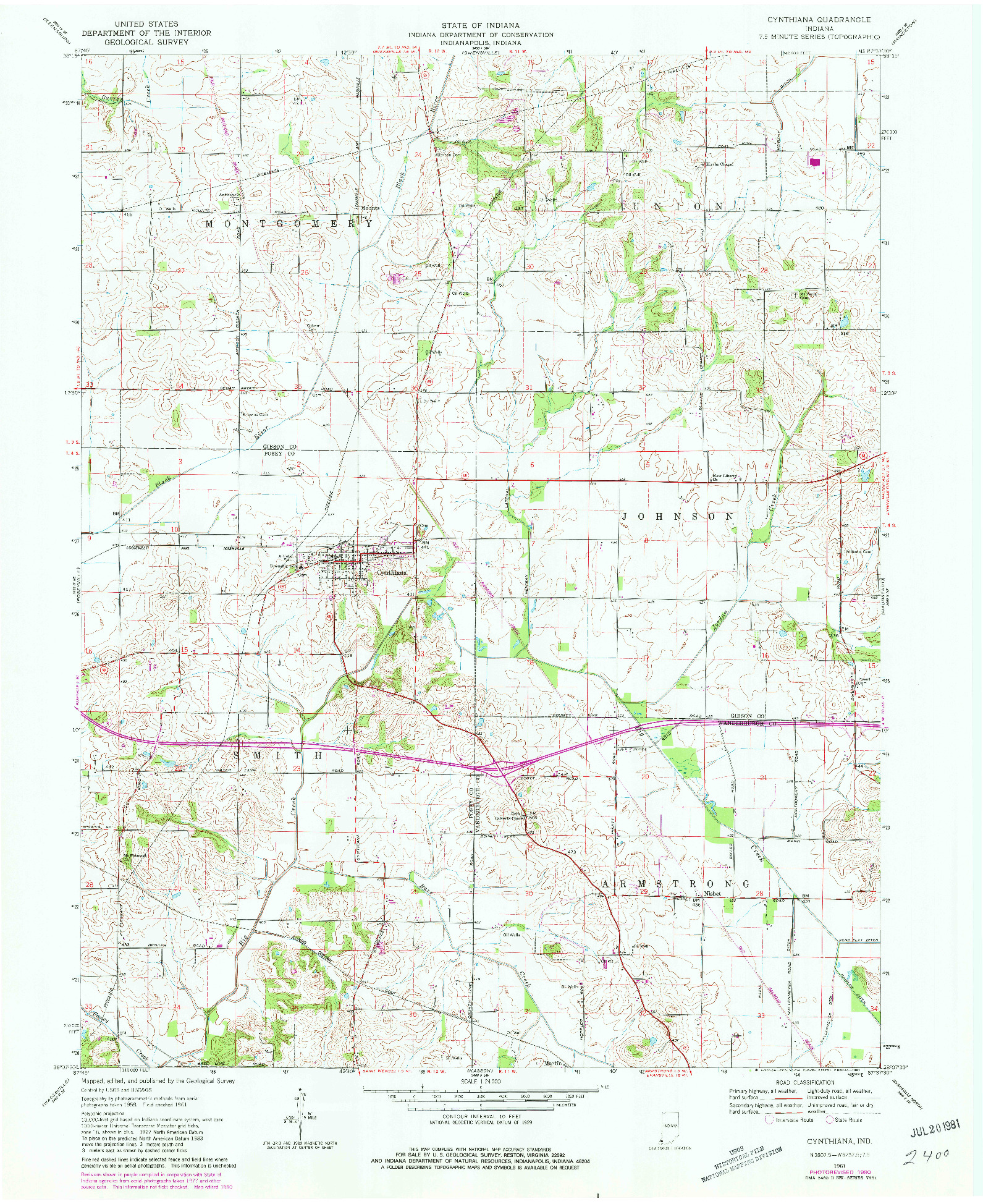 USGS 1:24000-SCALE QUADRANGLE FOR CYNTHIANA, IN 1961