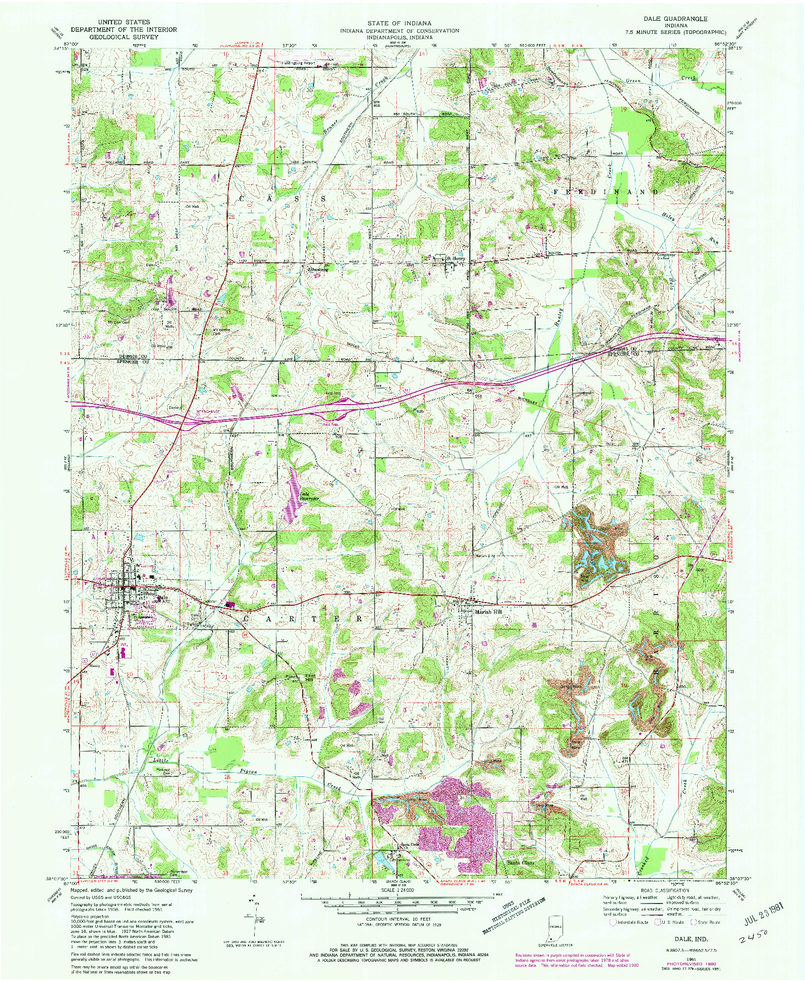 USGS 1:24000-SCALE QUADRANGLE FOR DALE, IN 1961