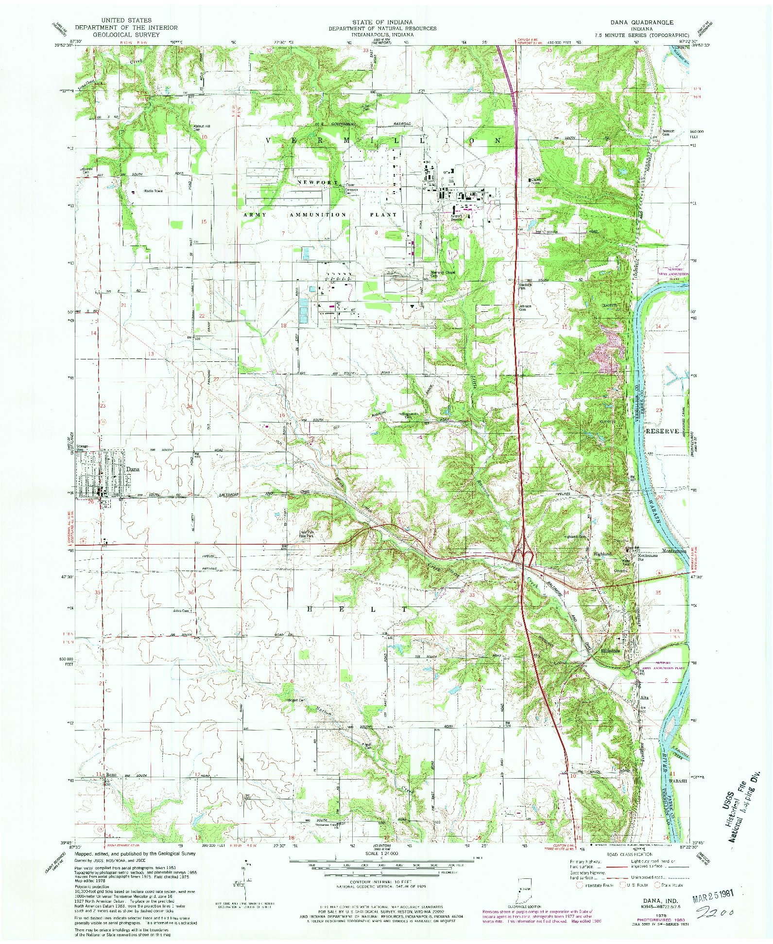 USGS 1:24000-SCALE QUADRANGLE FOR DANA, IN 1978