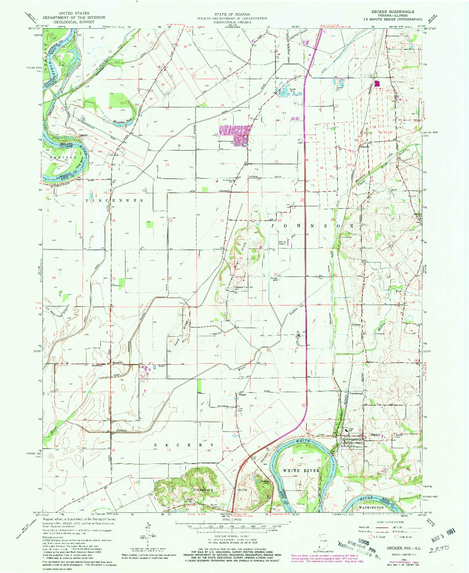 USGS 1:24000-SCALE QUADRANGLE FOR DECKER, IN 1961