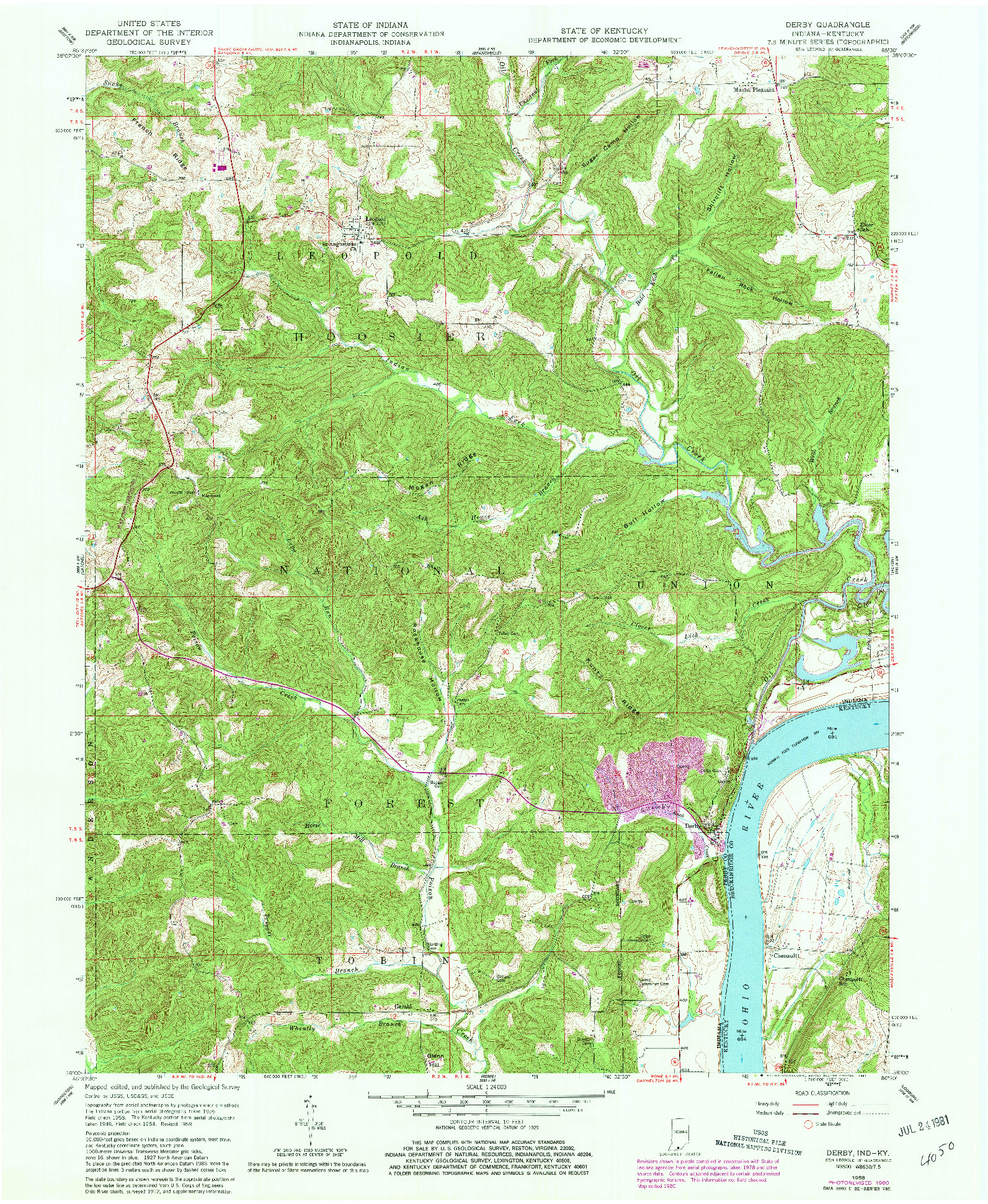 USGS 1:24000-SCALE QUADRANGLE FOR DERBY, IN 1958