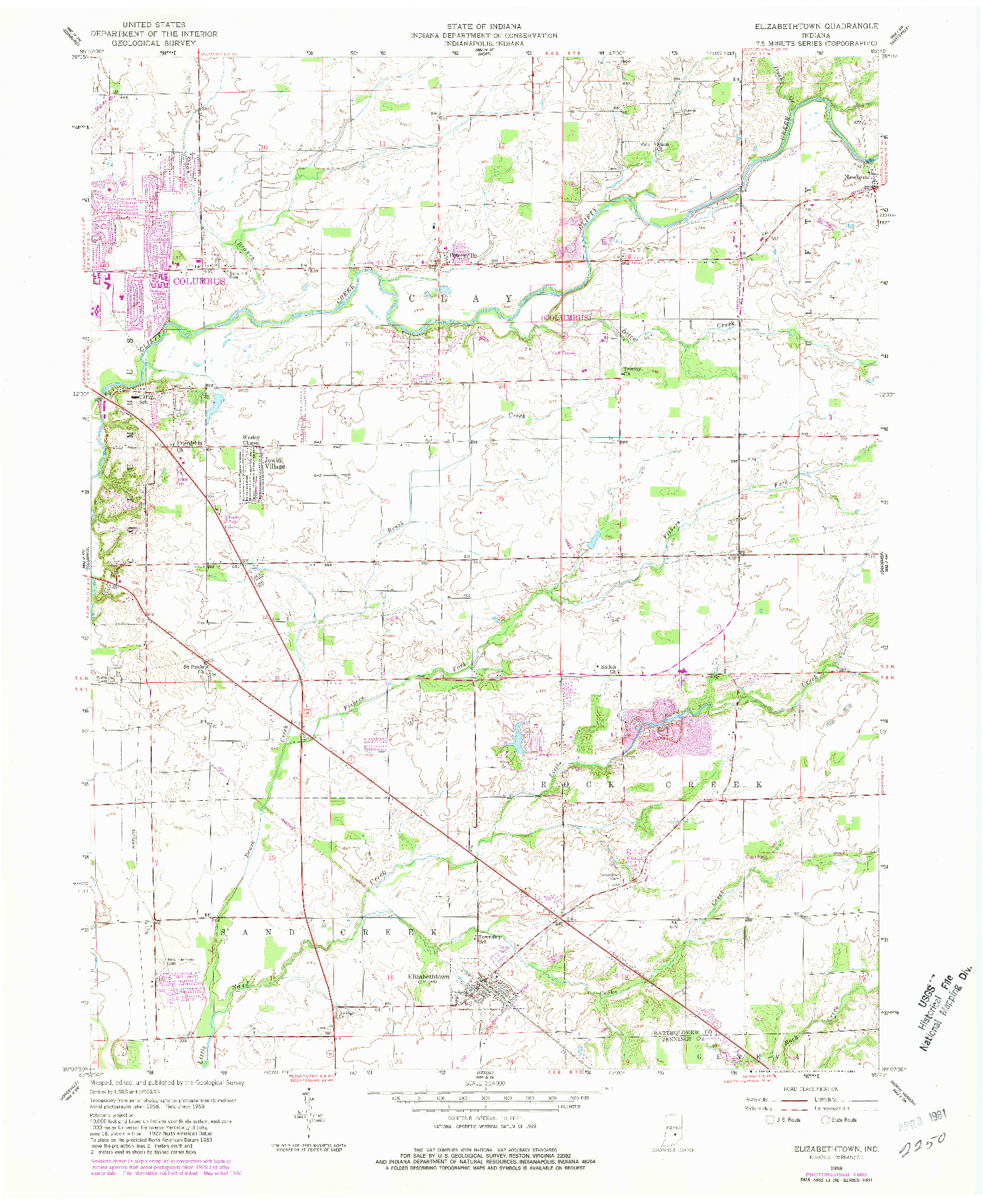 USGS 1:24000-SCALE QUADRANGLE FOR ELIZABETHTOWN, IN 1958