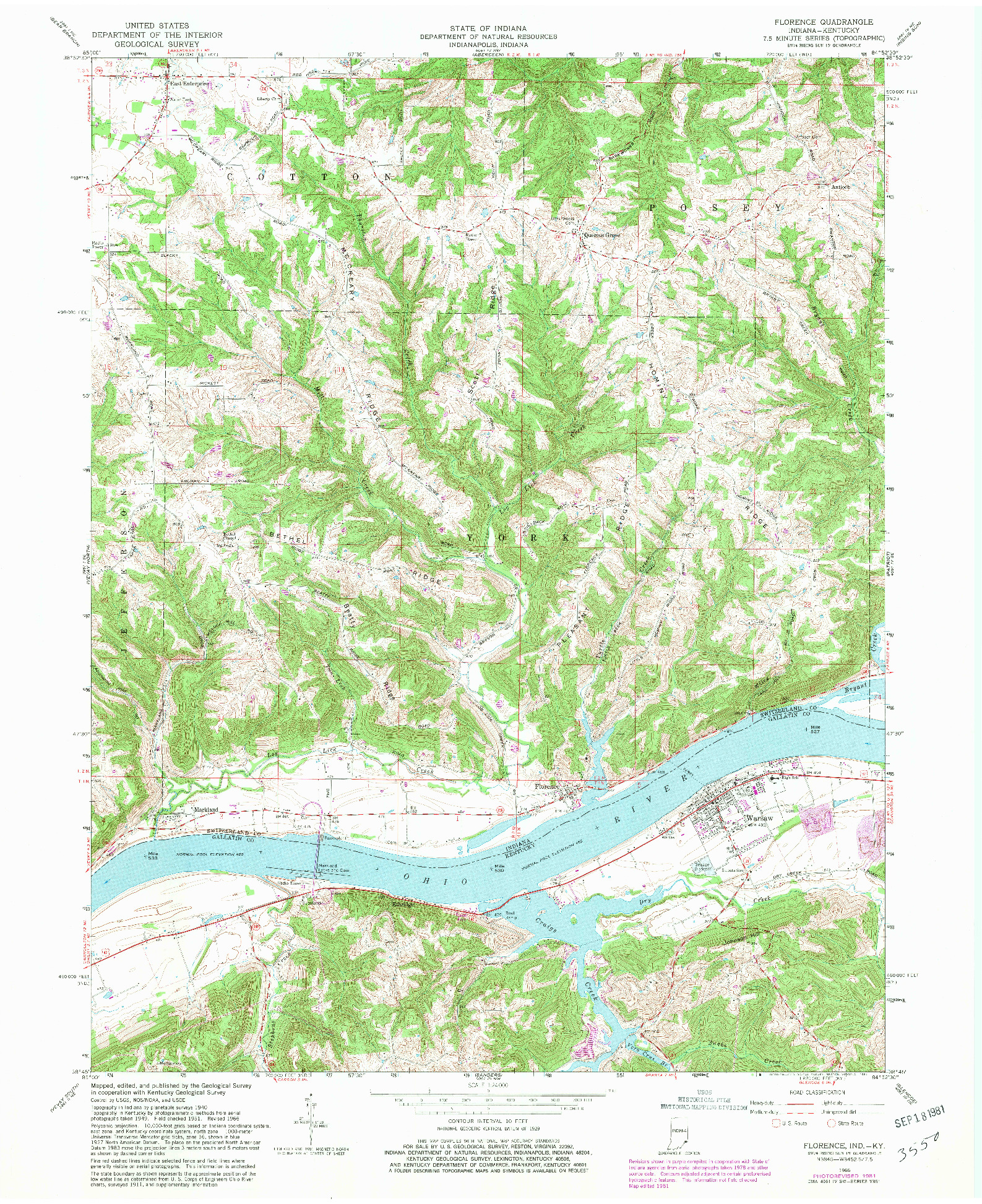 USGS 1:24000-SCALE QUADRANGLE FOR FLORENCE, IN 1966