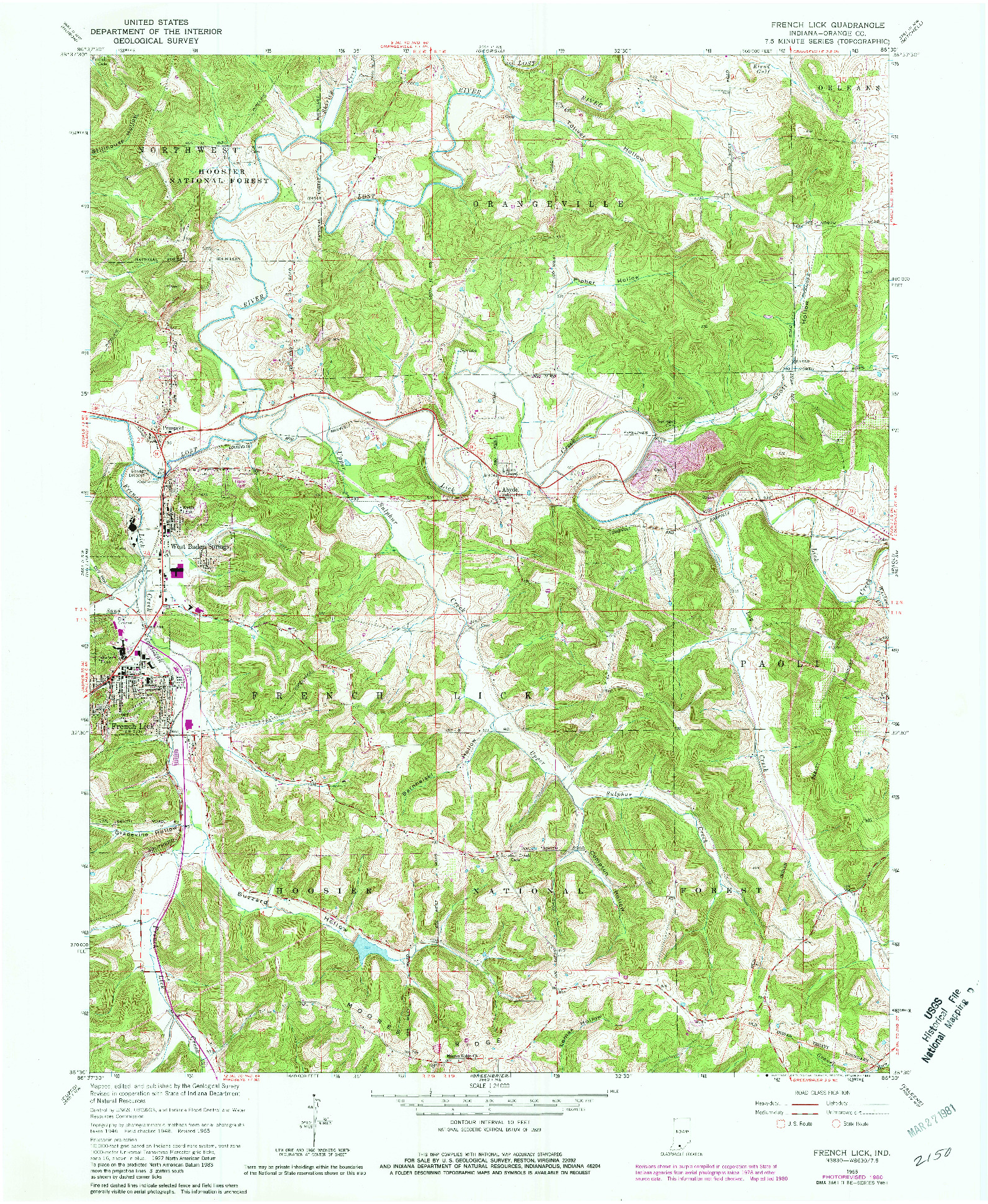 USGS 1:24000-SCALE QUADRANGLE FOR FRENCH LICK, IN 1965