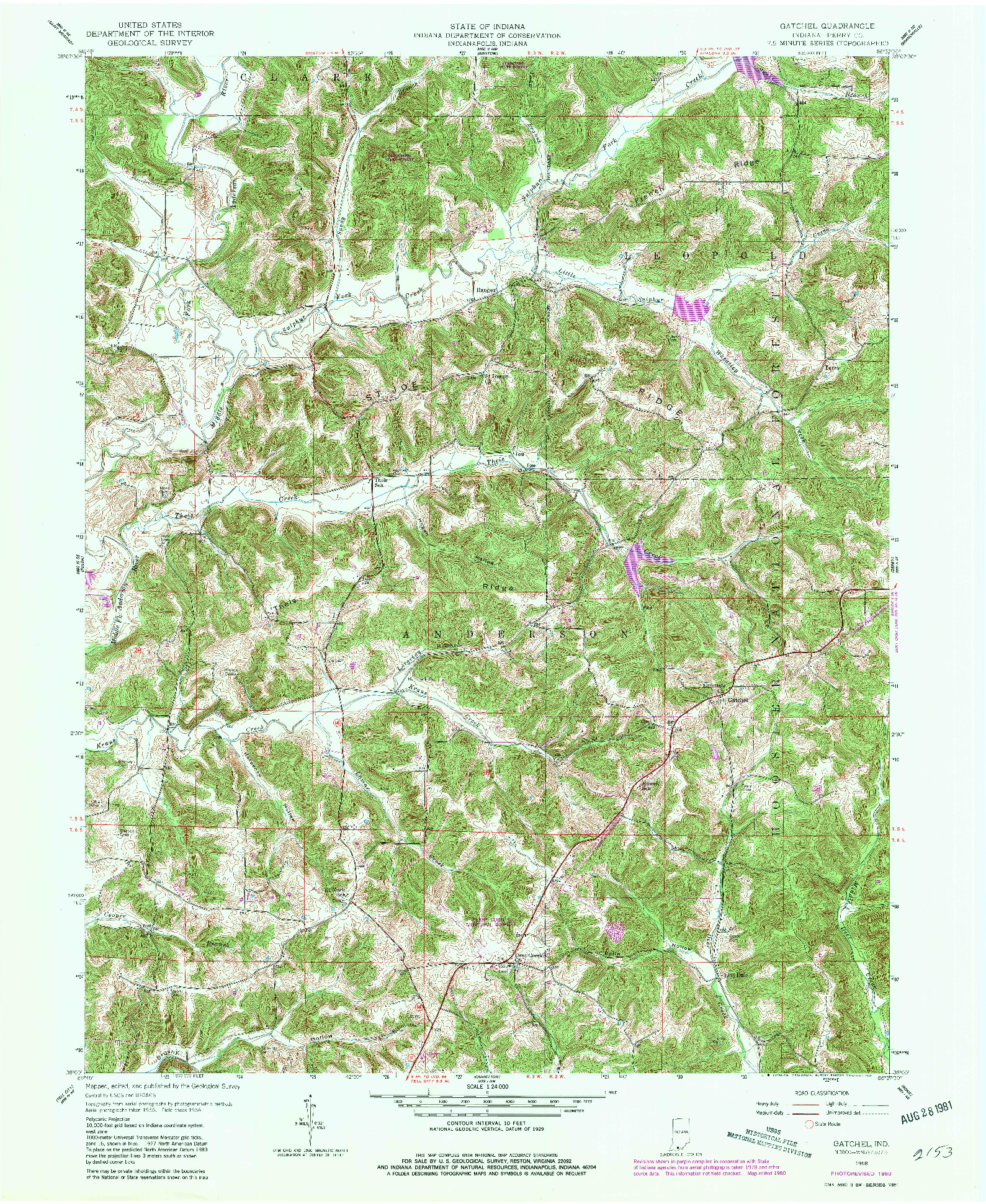 USGS 1:24000-SCALE QUADRANGLE FOR GATCHEL, IN 1958