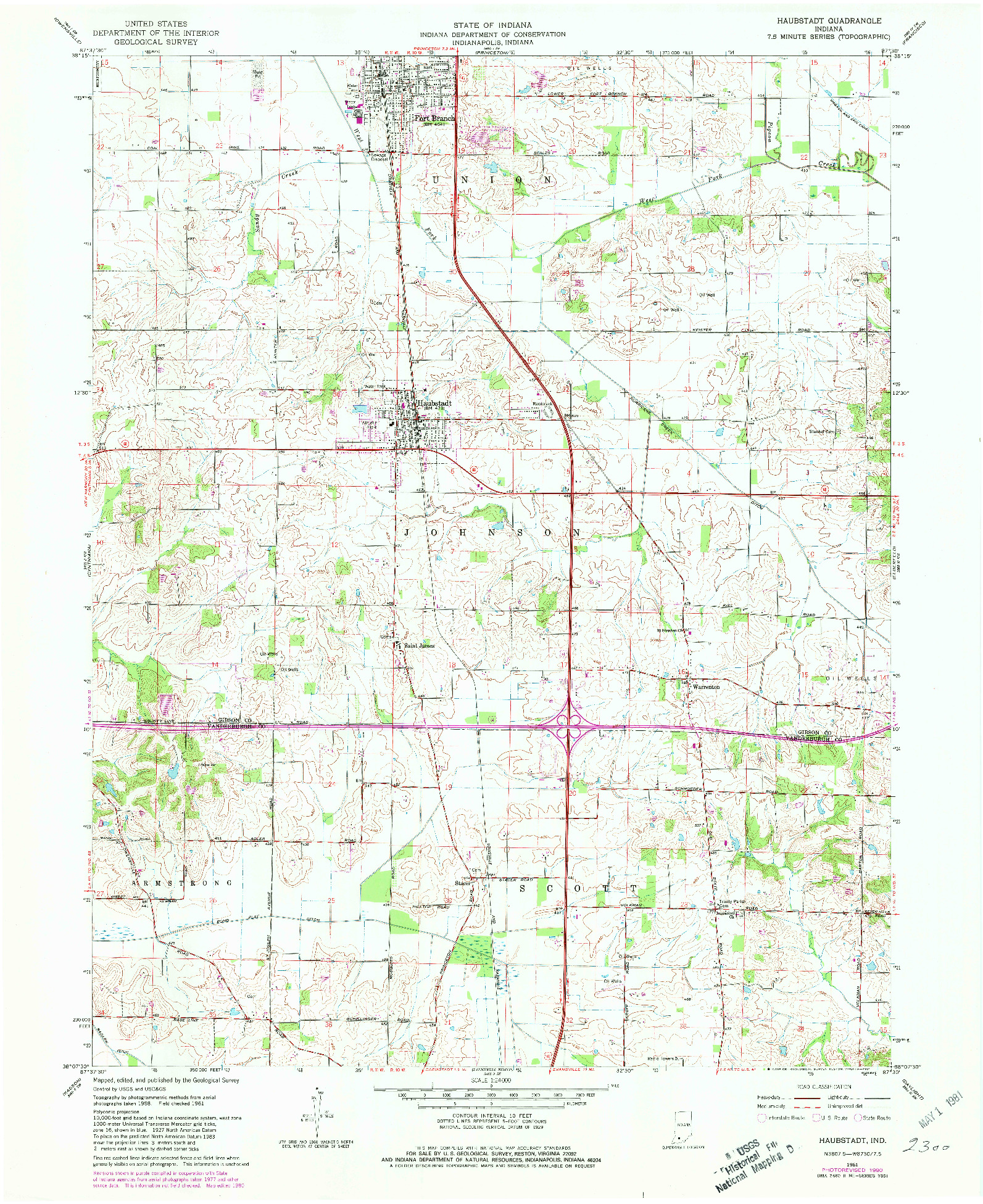 USGS 1:24000-SCALE QUADRANGLE FOR HAUBSTADT, IN 1961