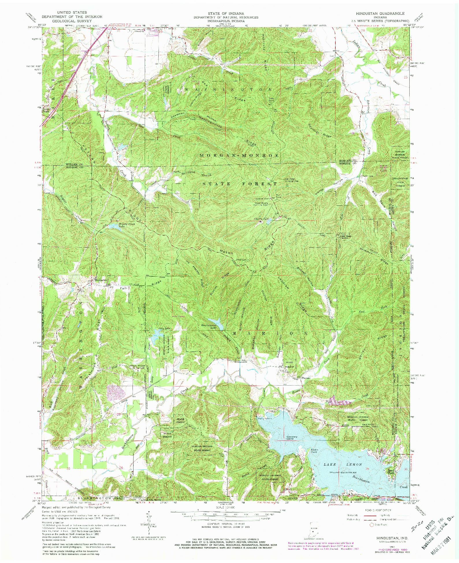 USGS 1:24000-SCALE QUADRANGLE FOR HINDUSTAN, IN 1961