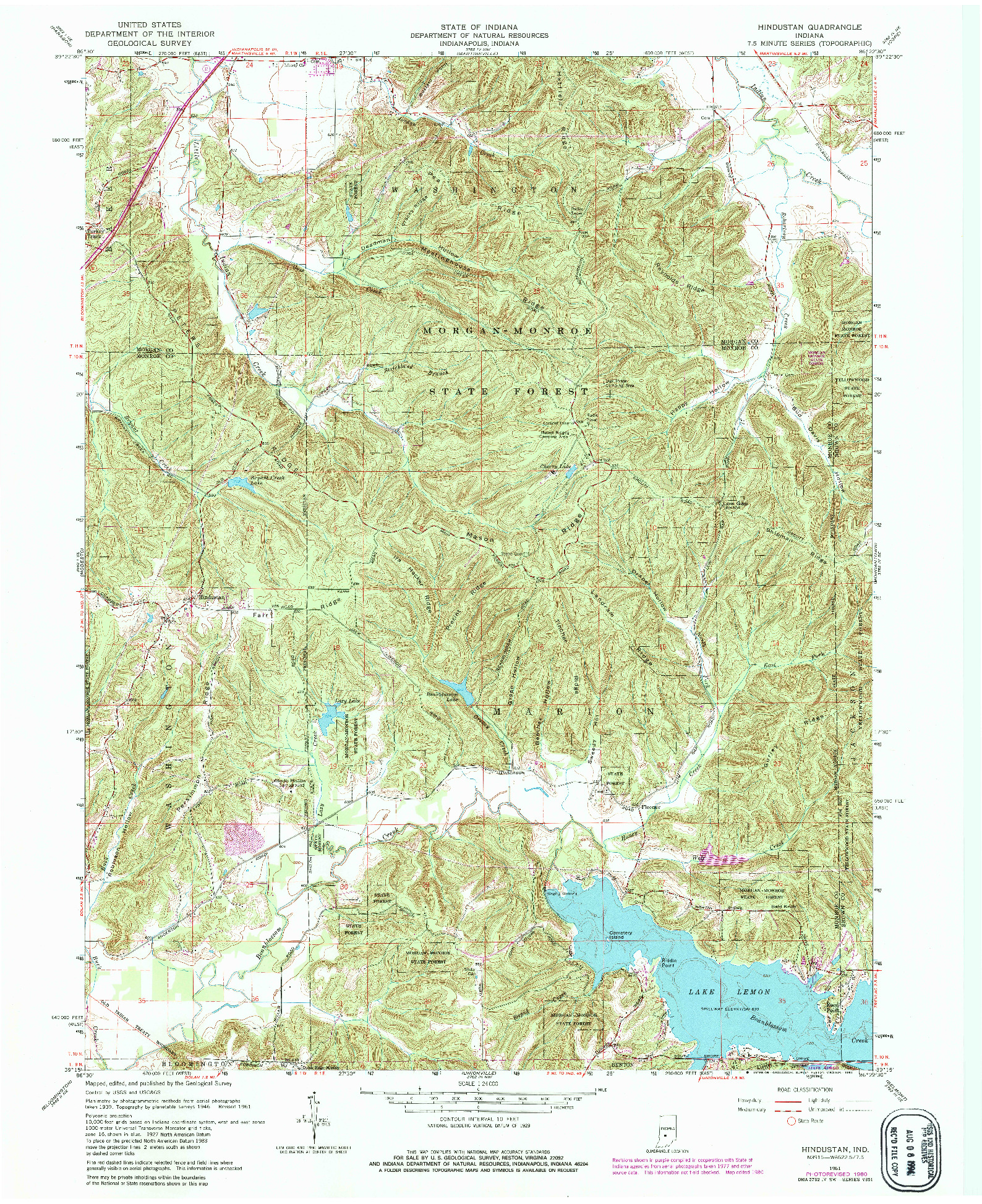 USGS 1:24000-SCALE QUADRANGLE FOR HINDUSTAN, IN 1961