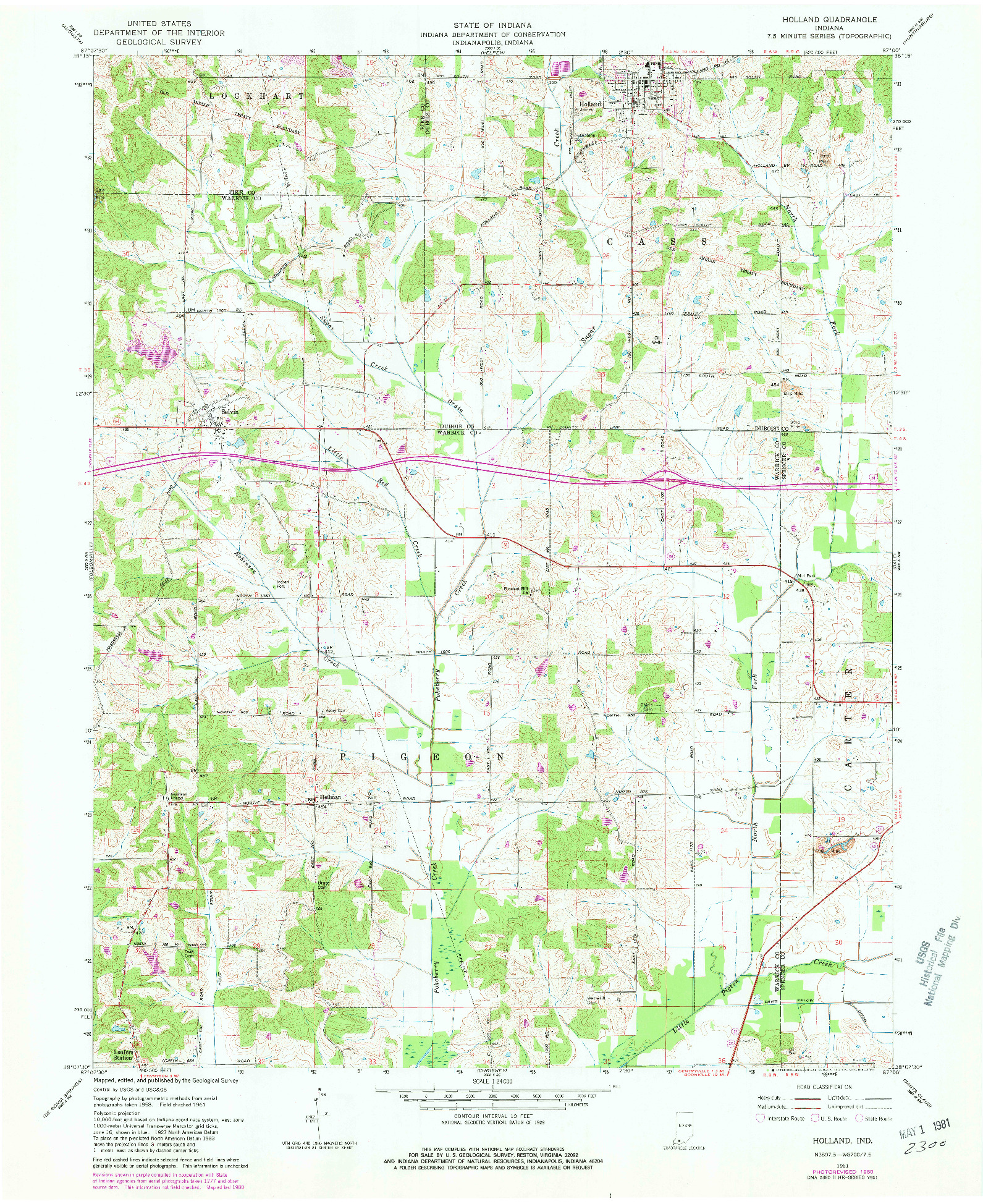 USGS 1:24000-SCALE QUADRANGLE FOR HOLLAND, IN 1961