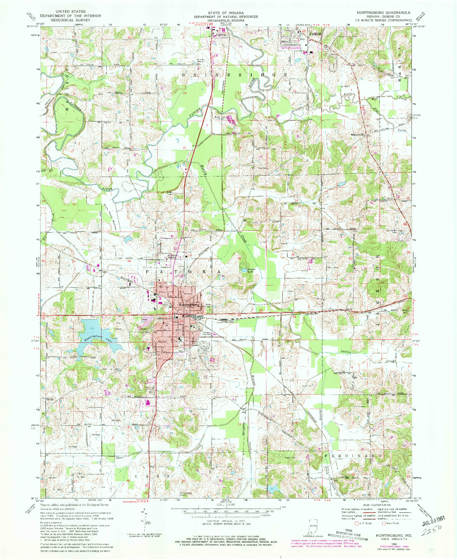 USGS 1:24000-SCALE QUADRANGLE FOR HUNTINGBURG, IN 1969