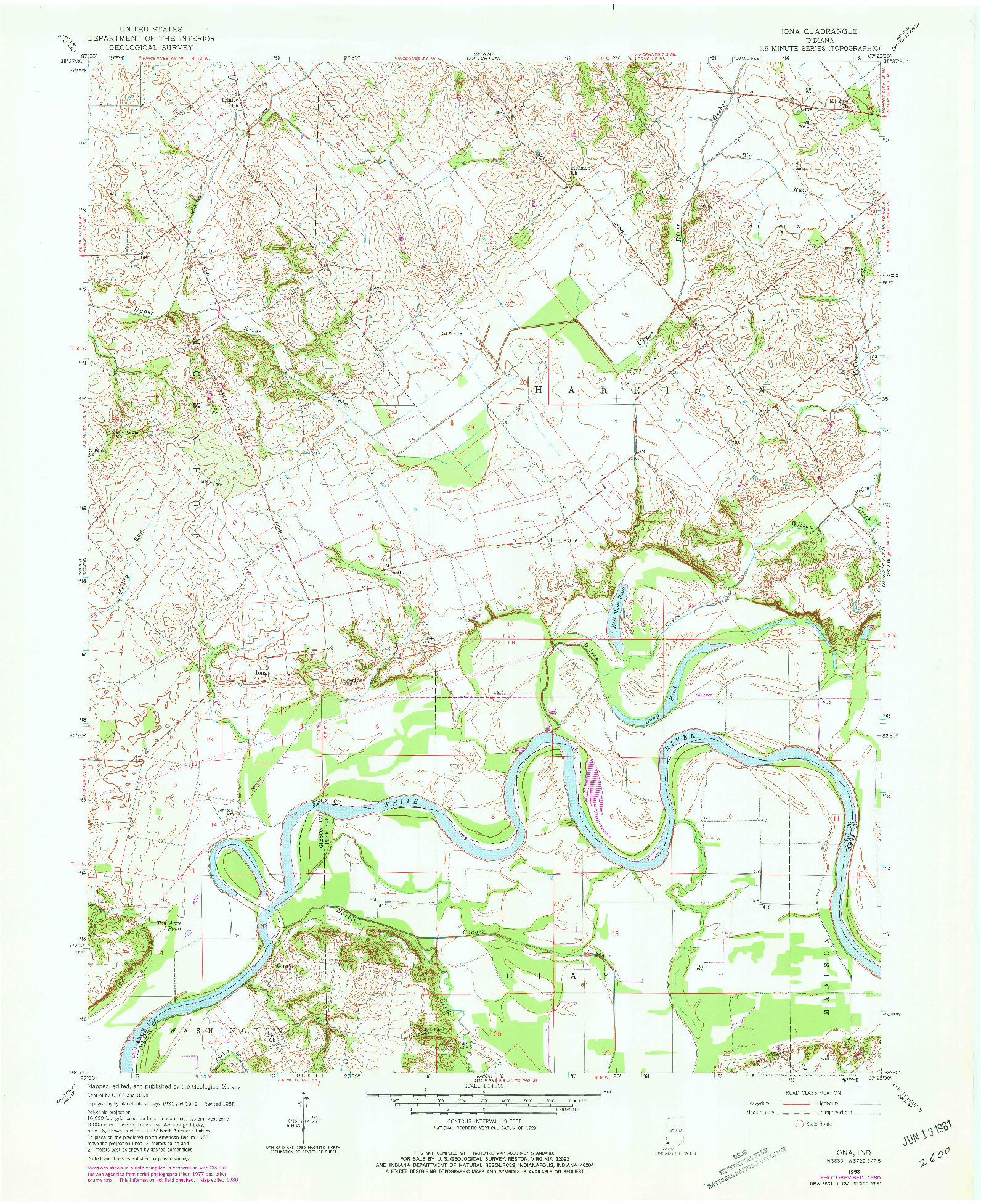 USGS 1:24000-SCALE QUADRANGLE FOR IONA, IN 1958