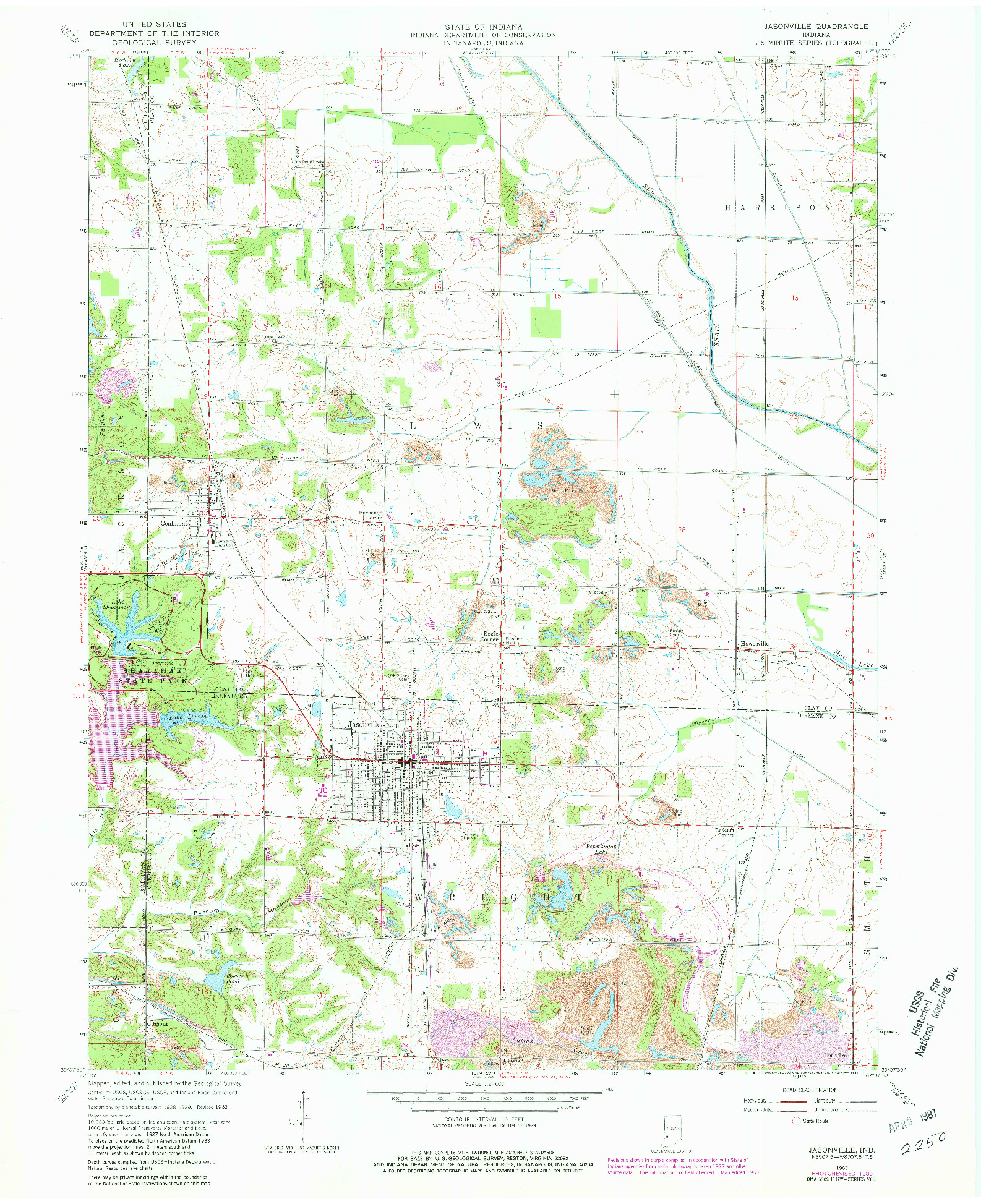 USGS 1:24000-SCALE QUADRANGLE FOR JASONVILLE, IN 1963