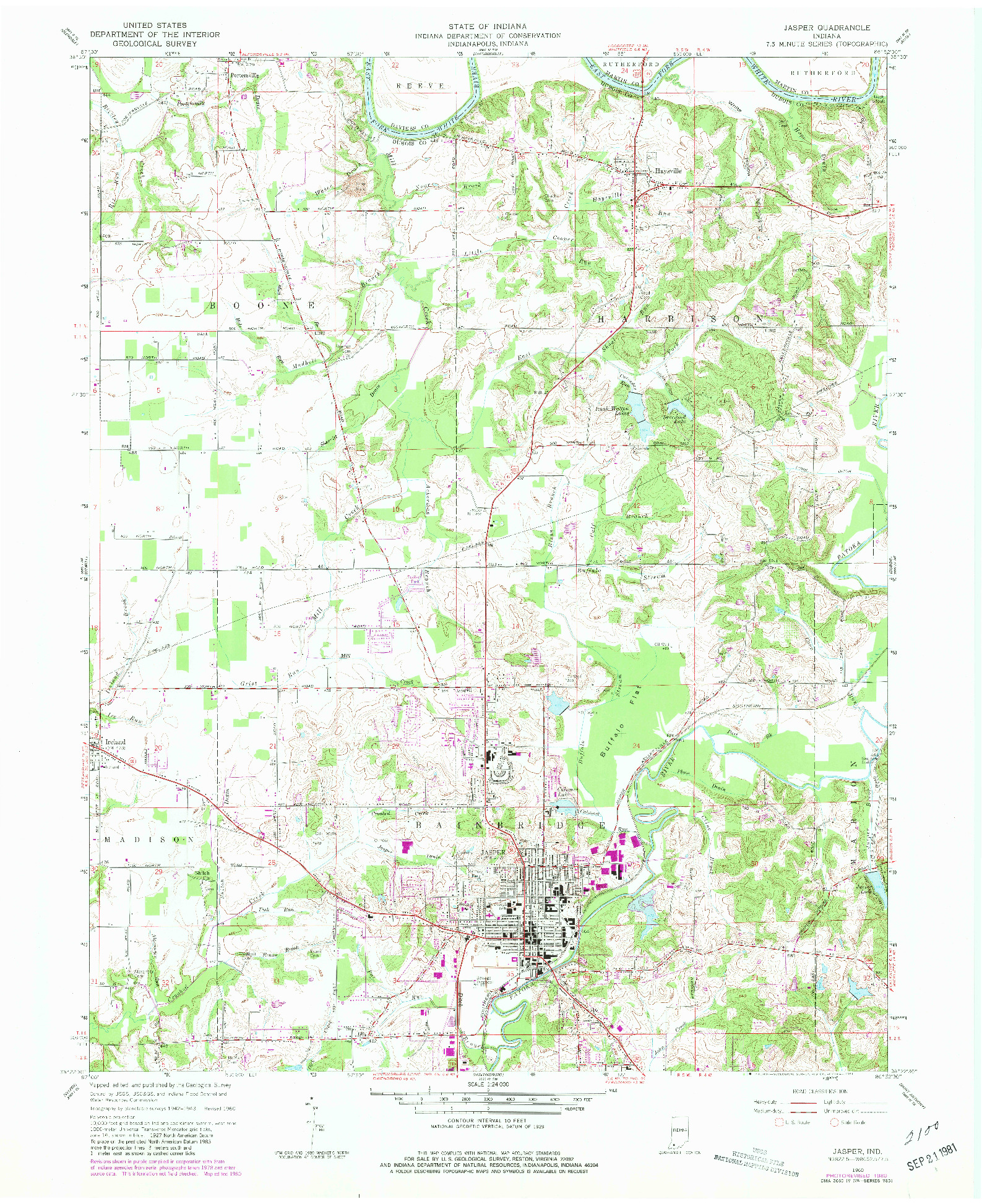 USGS 1:24000-SCALE QUADRANGLE FOR JASPER, IN 1960